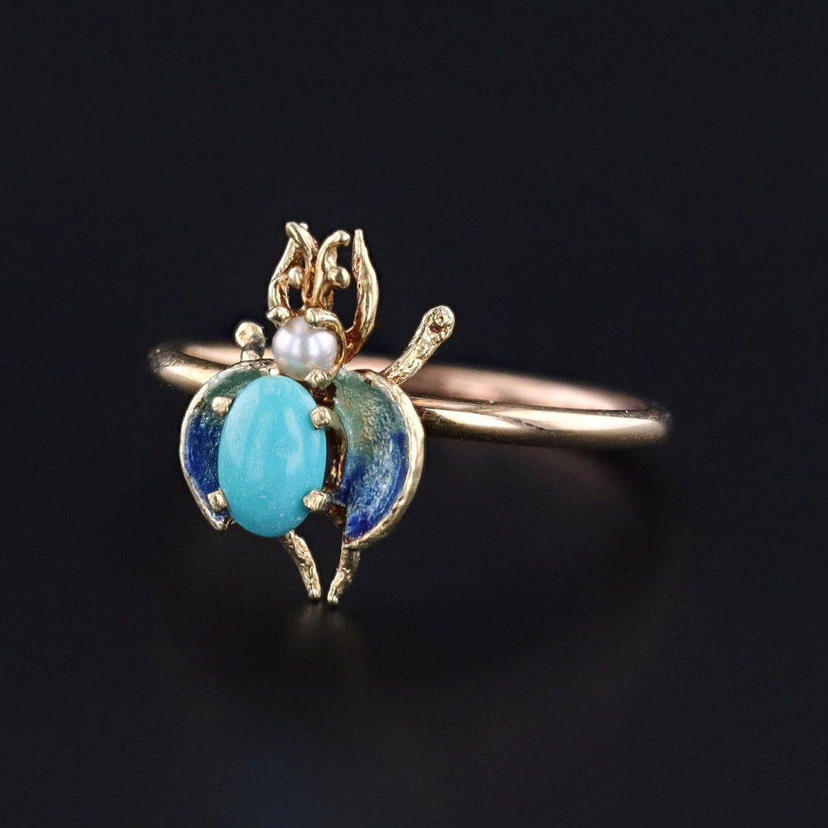 Vintage Turquoise Insect Conversion Ring of 10k Gold - Trademark Antiques