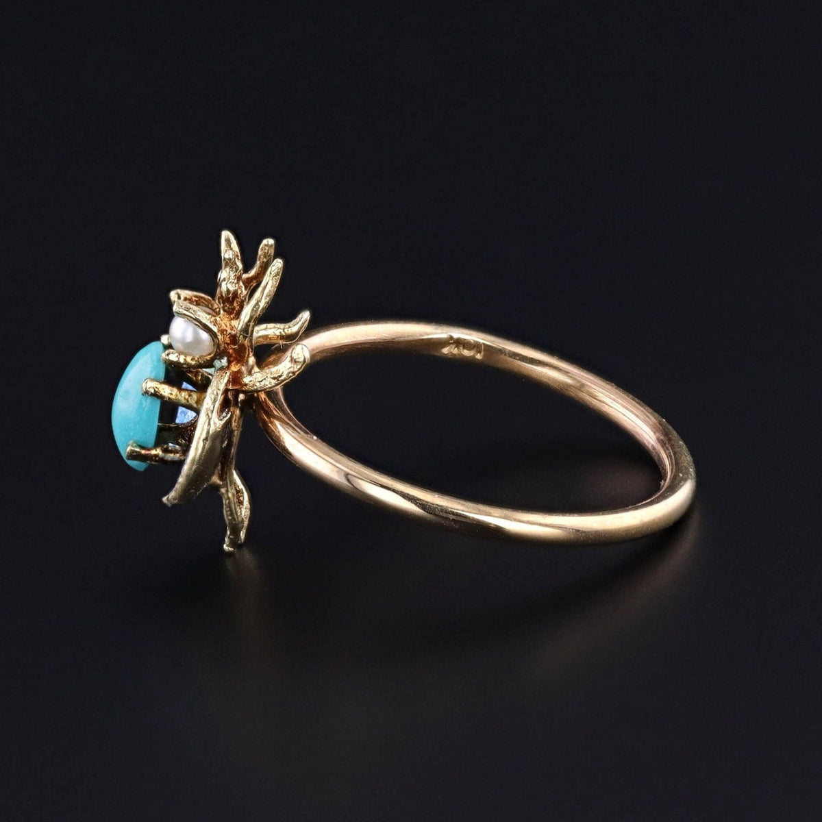 Vintage Turquoise Insect Conversion Ring of 10k Gold - Trademark Antiques