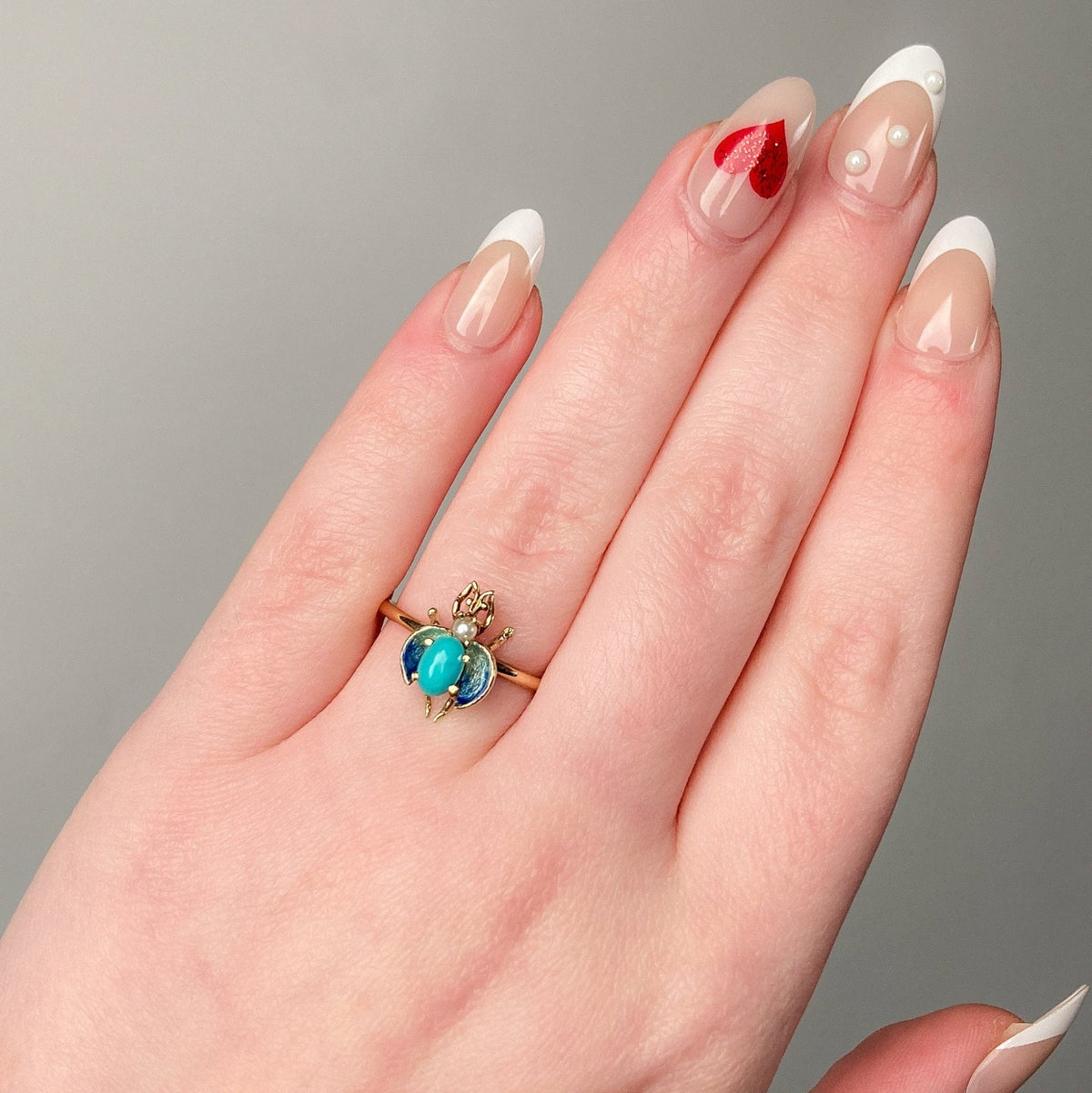 Vintage Turquoise Insect Conversion Ring of 10k Gold - Trademark Antiques