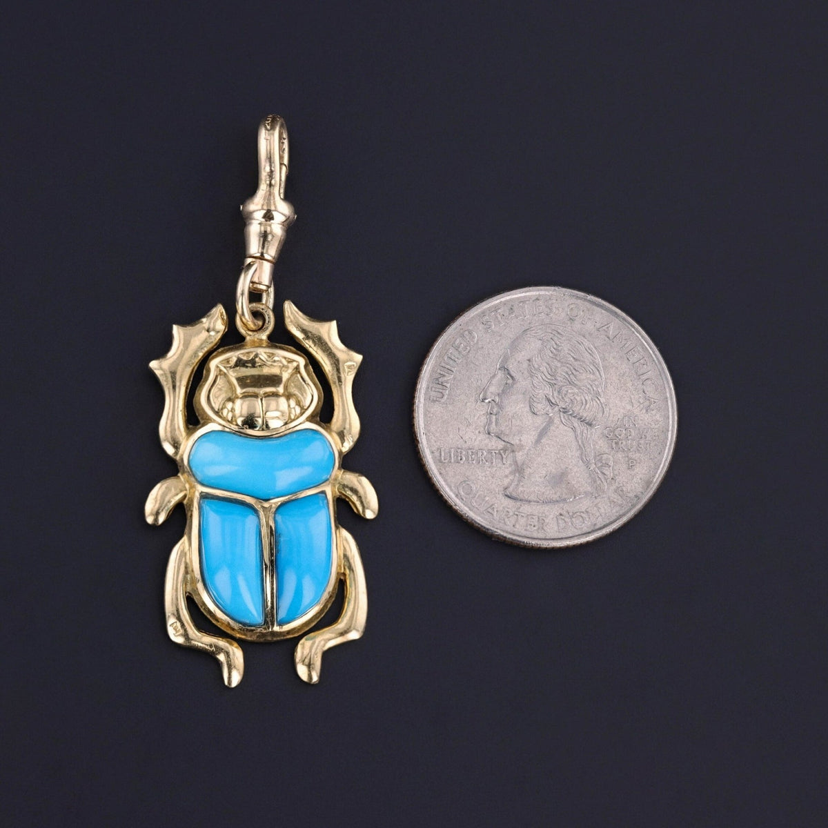 Vintage Turquoise Scarab Pendant of 18k Gold - Trademark Antiques