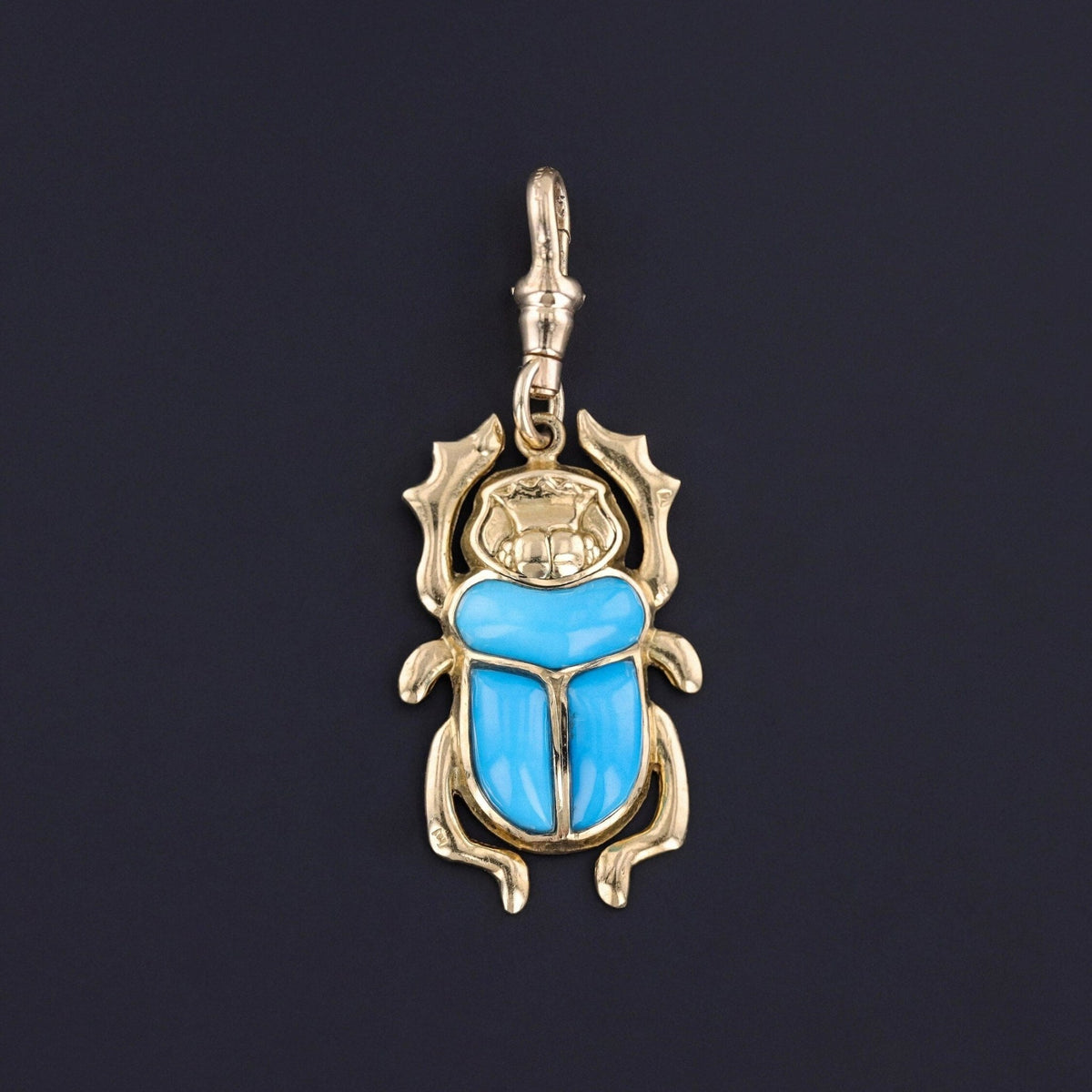 Vintage Turquoise Scarab Pendant of 18k Gold - Trademark Antiques