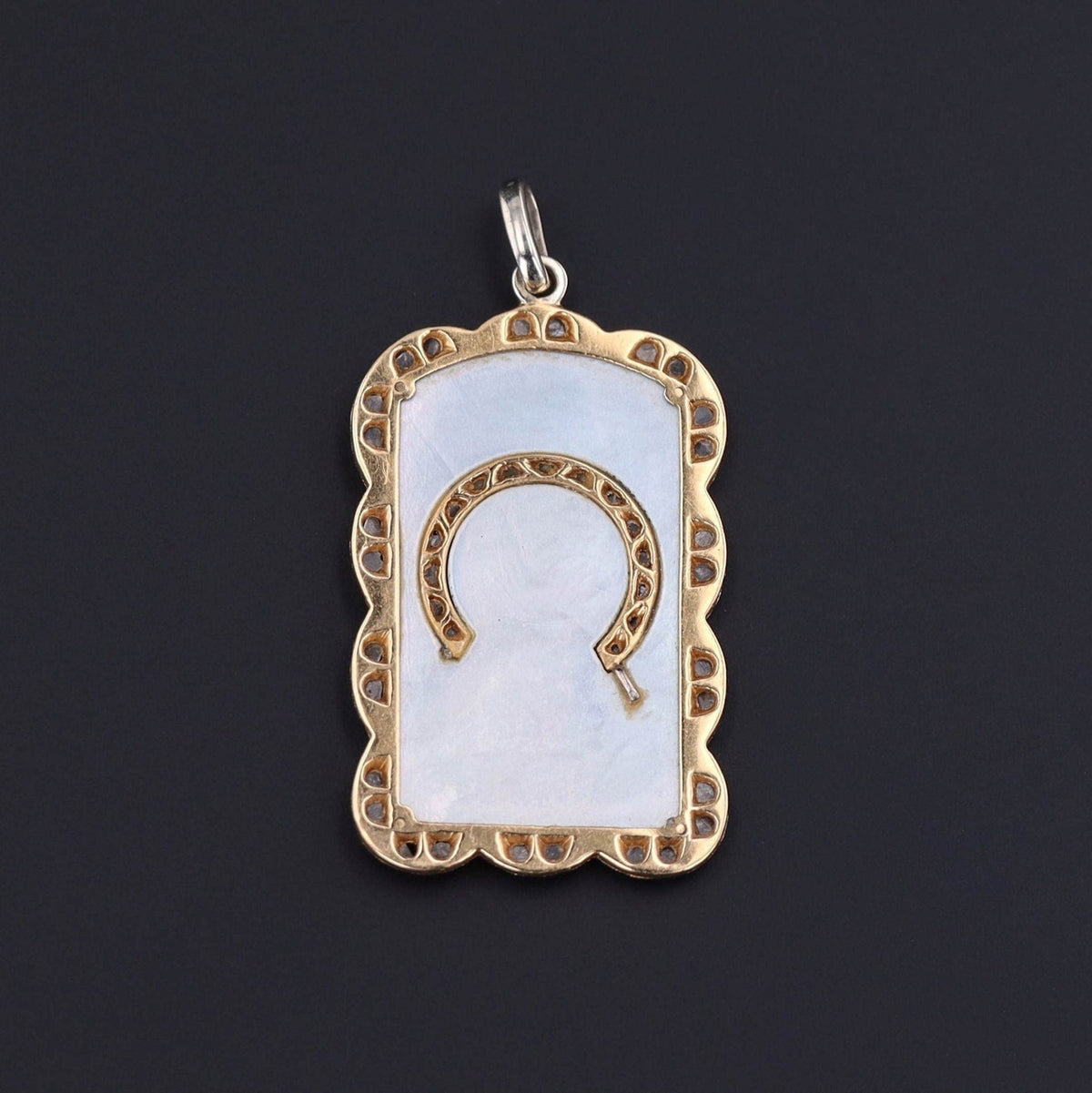 Vintage Virgin Mary Pendant of Mother of Pearl and Diamond - Trademark Antiques