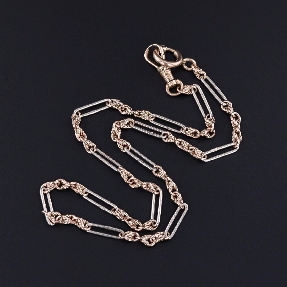 Vintage Watch Chain of 10k White &amp; Rose Gold - Trademark Antiques