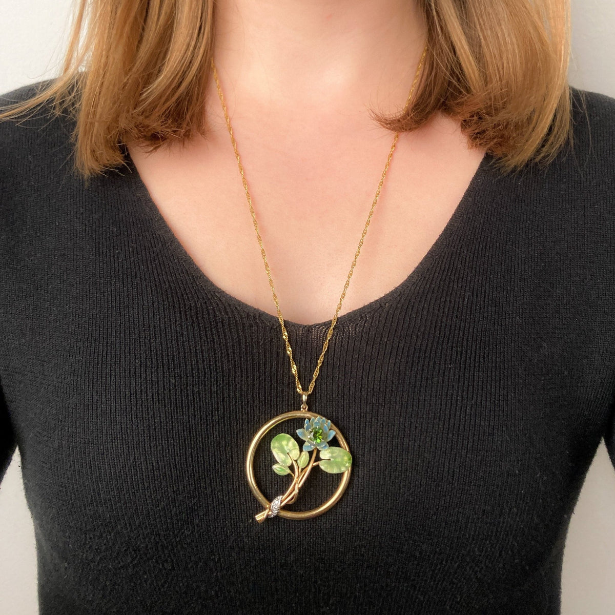 Vintage Water Lily Necklace Pendant of 15ct Gold - Trademark Antiques