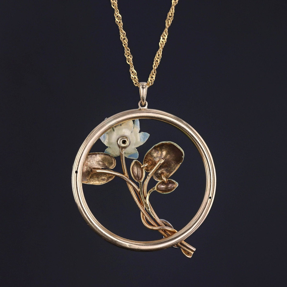 Vintage Water Lily Necklace Pendant of 15ct Gold - Trademark Antiques
