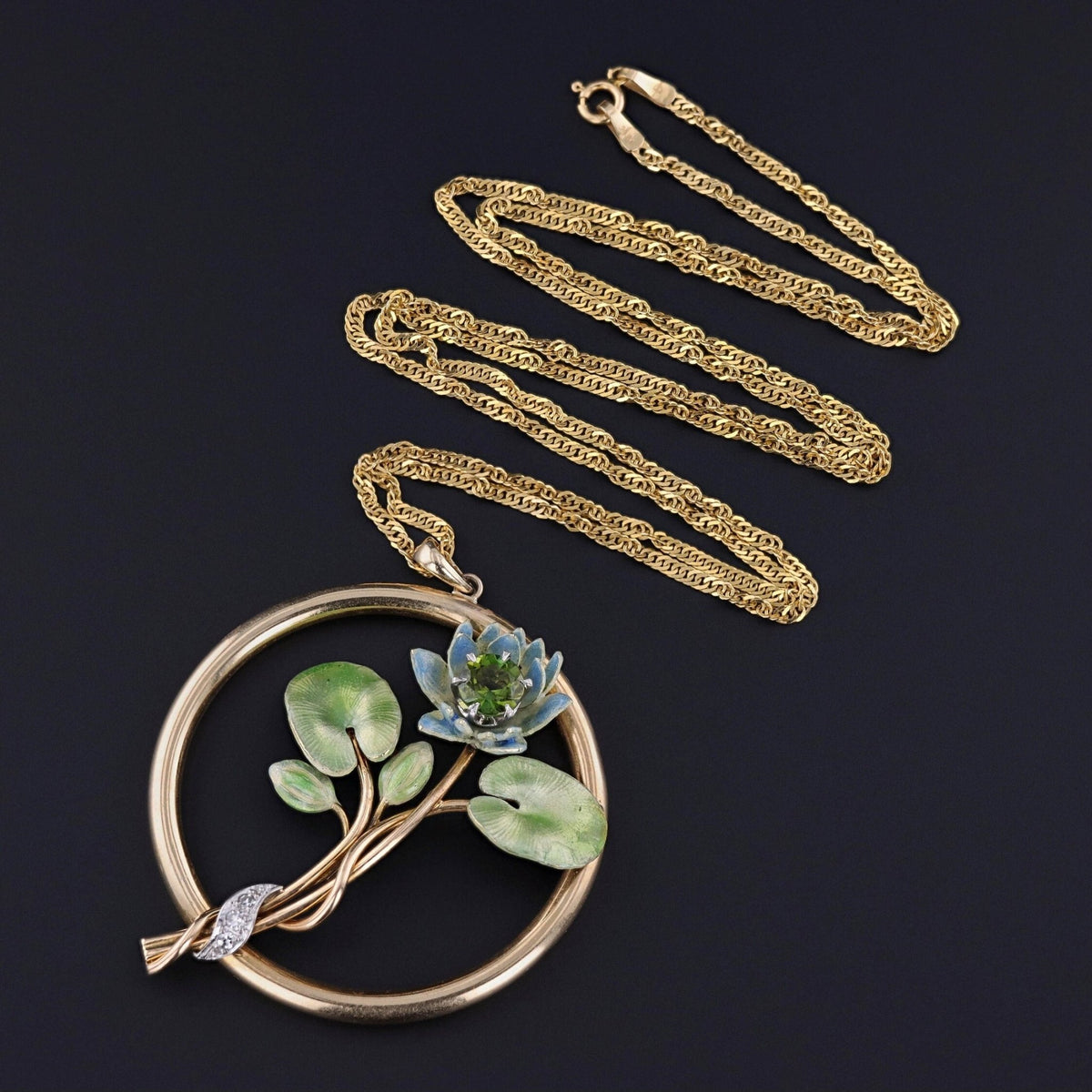 Vintage Water Lily Necklace Pendant of 15ct Gold - Trademark Antiques