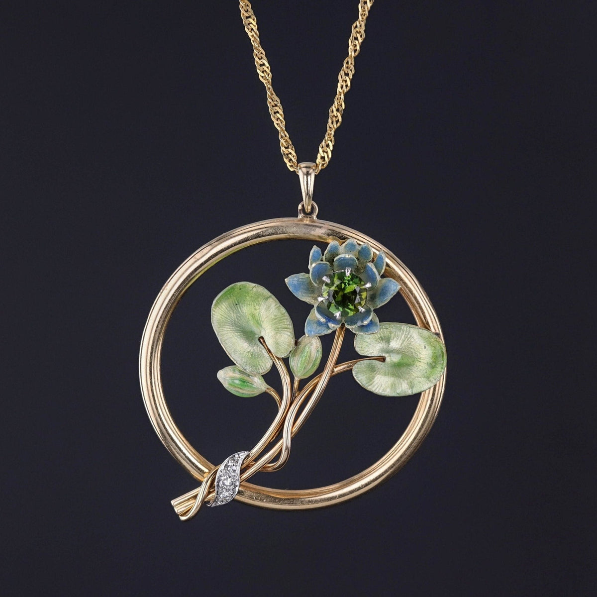 Vintage Water Lily Necklace Pendant of 15ct Gold - Trademark Antiques