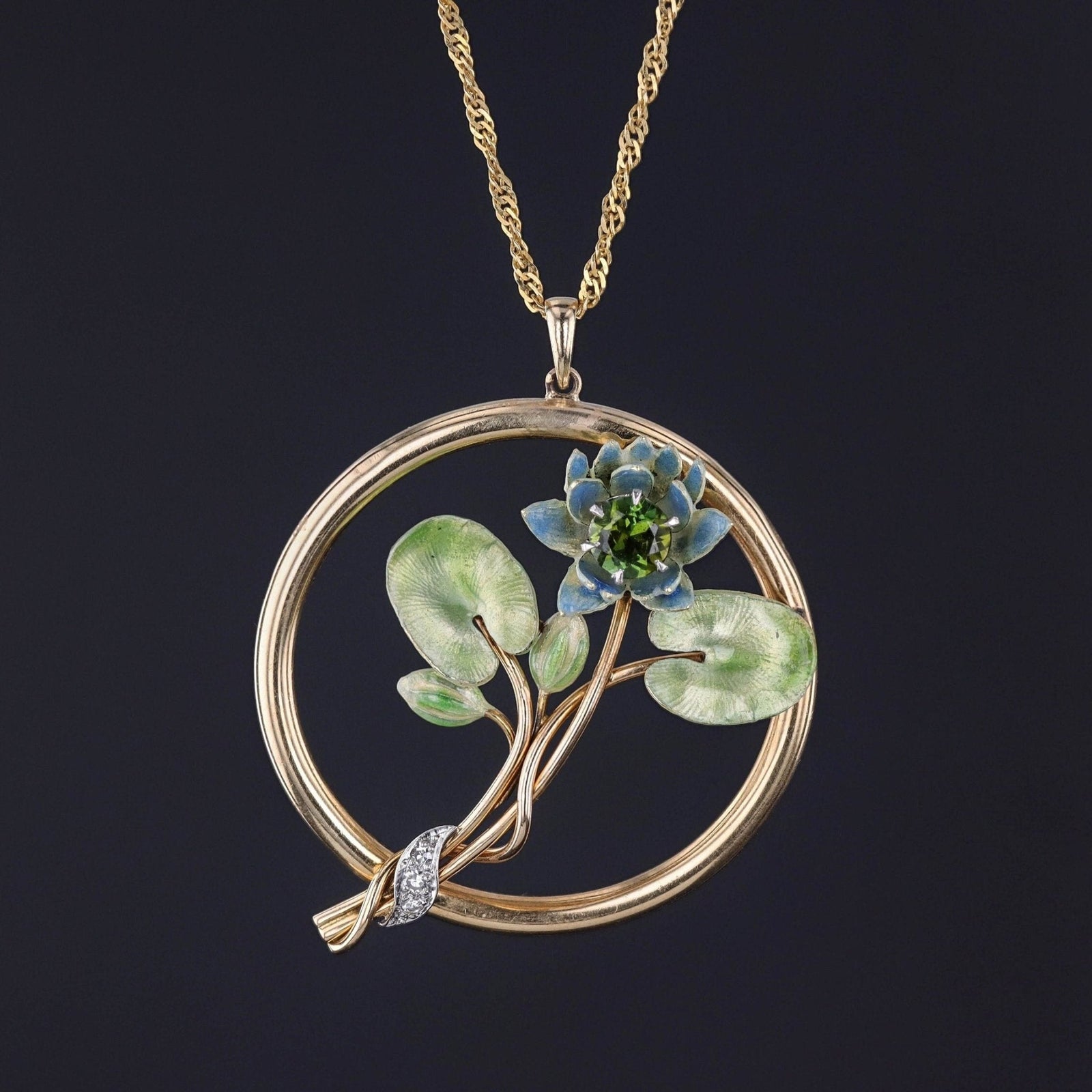 Vintage Water Lily Necklace Pendant of 15ct Gold - Trademark Antiques