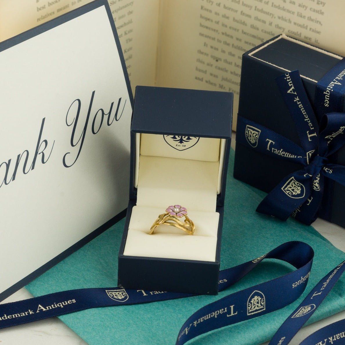 Vintage White Enamel Stacking Band of 14k Gold - Trademark Antiques