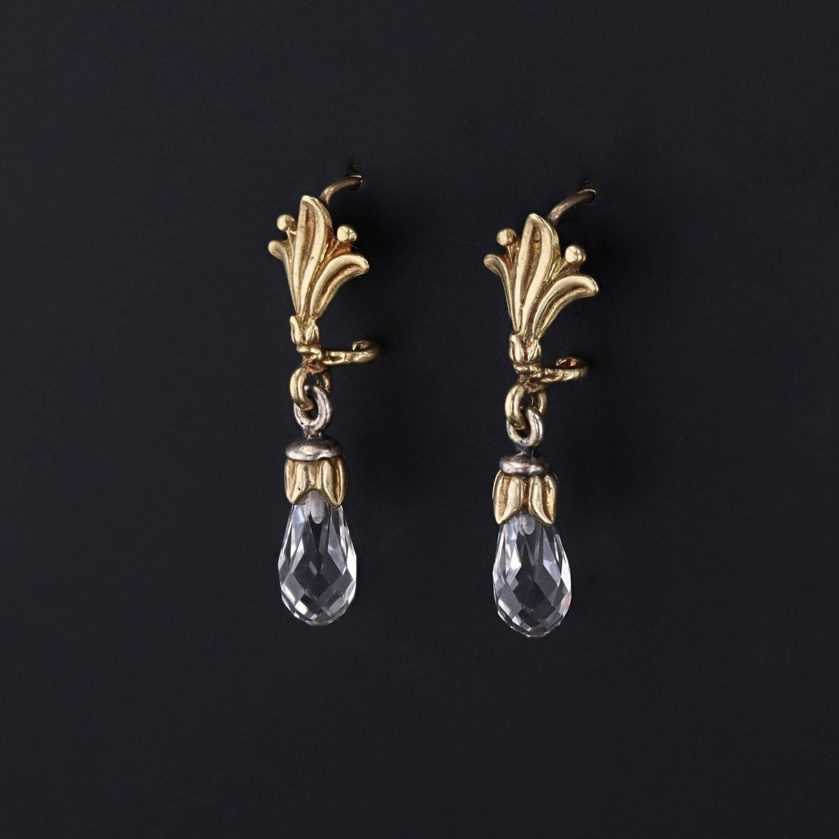 Vintage White Topaz Earrings in 18k Gold - Trademark Antiques