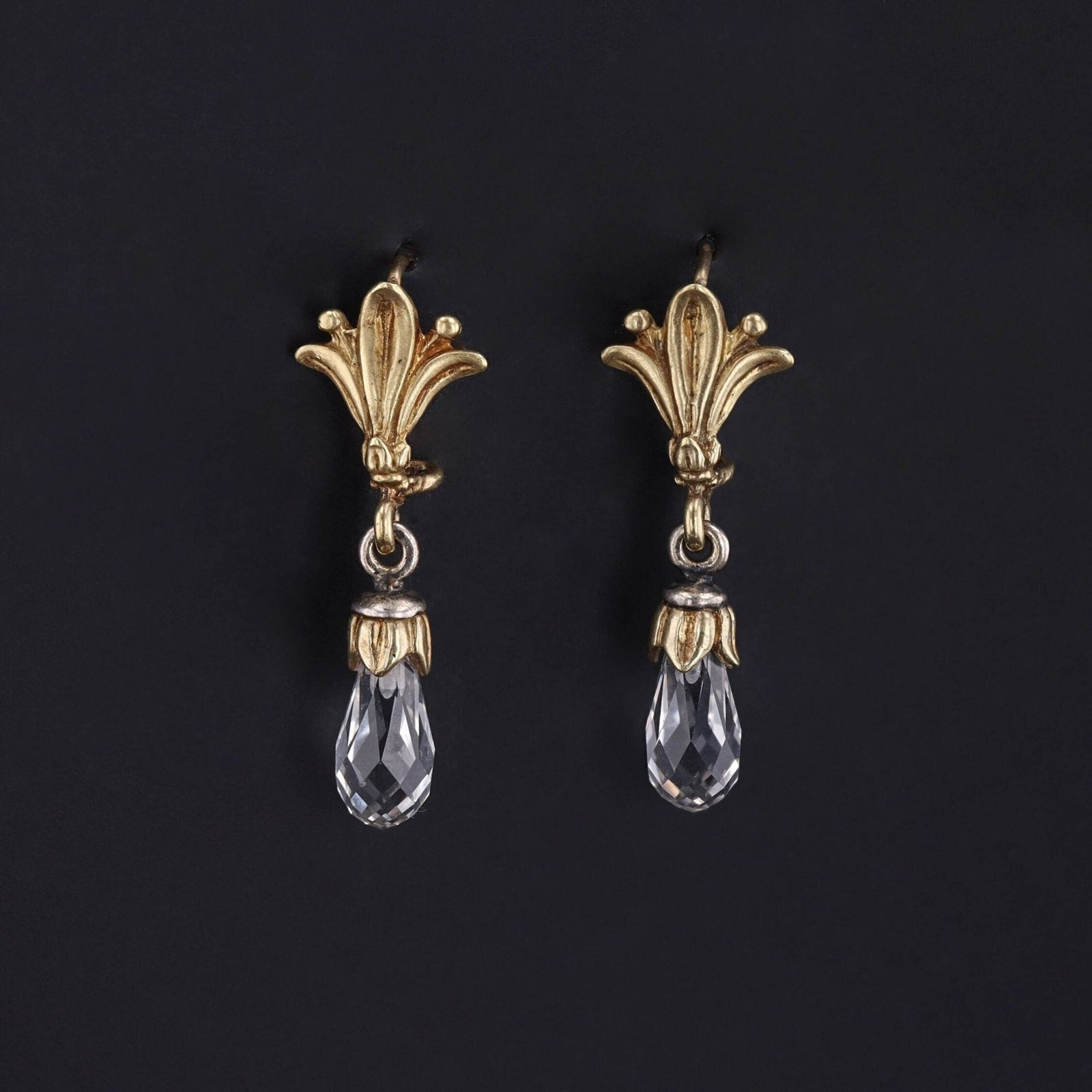 Vintage White Topaz Earrings in 18k Gold - Trademark Antiques