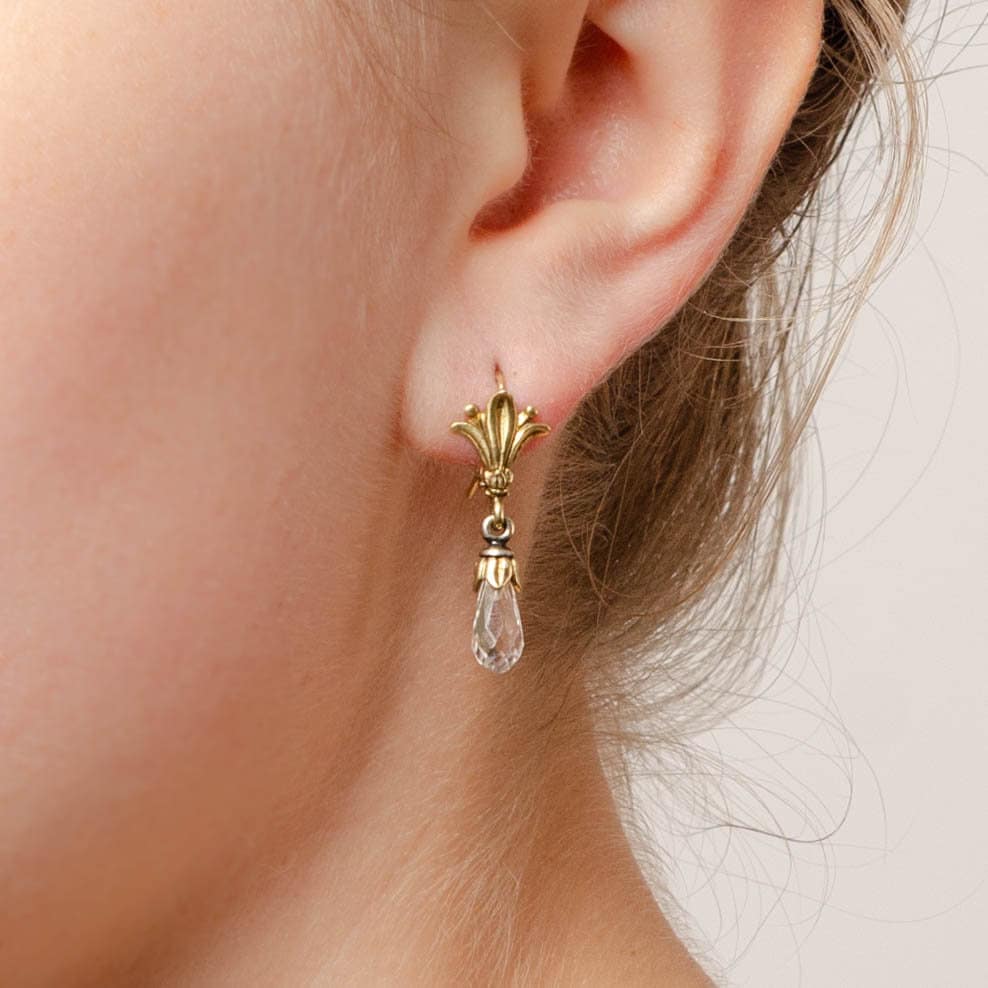 Vintage White Topaz Earrings in 18k Gold - Trademark Antiques