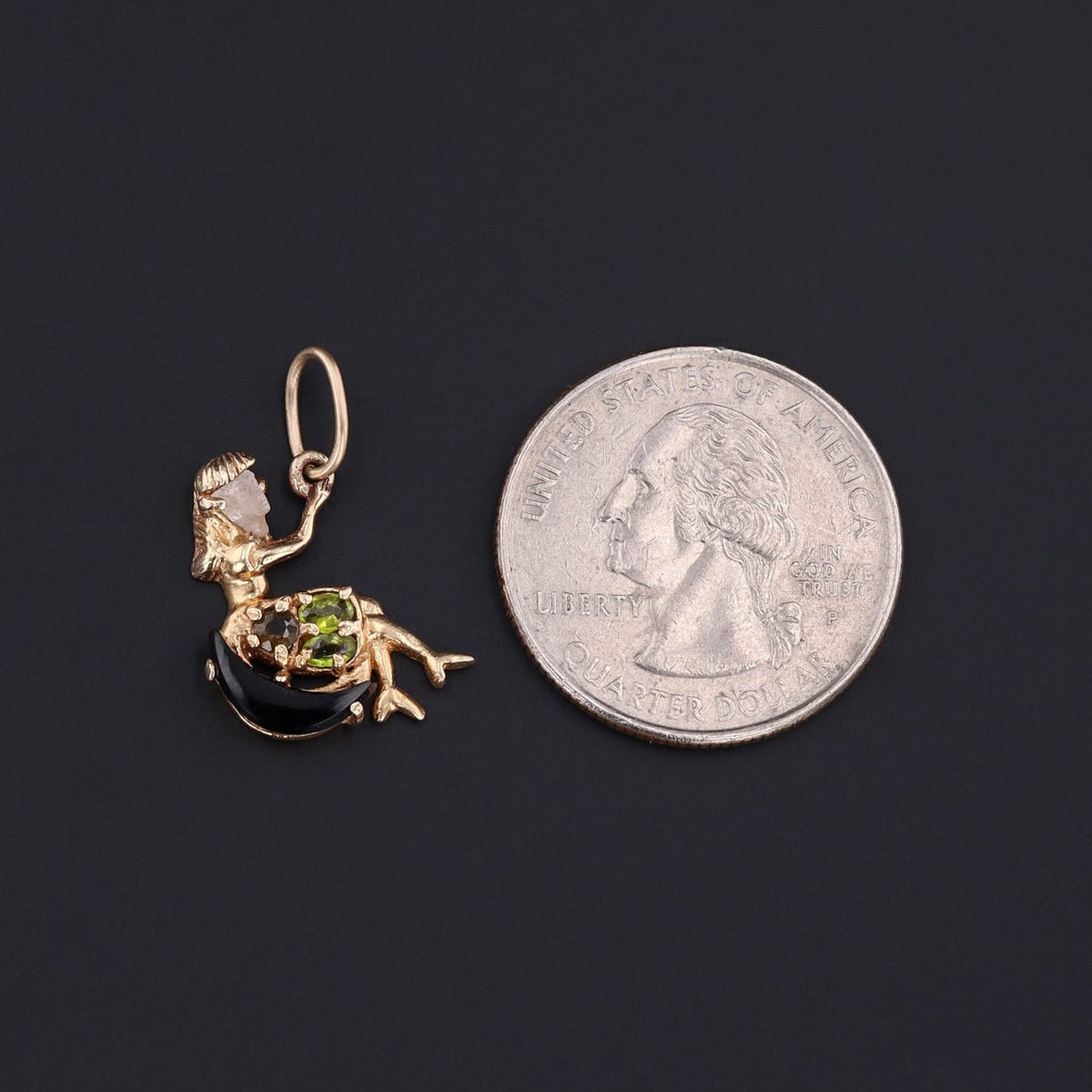Vintage Woman in the Moon Gemstone Pendant of 14k Gold - Trademark Antiques