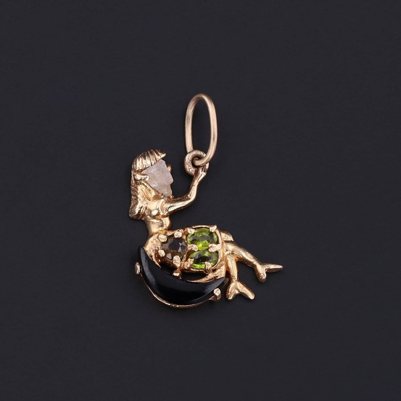 Vintage Woman in the Moon Gemstone Pendant of 14k Gold - Trademark Antiques
