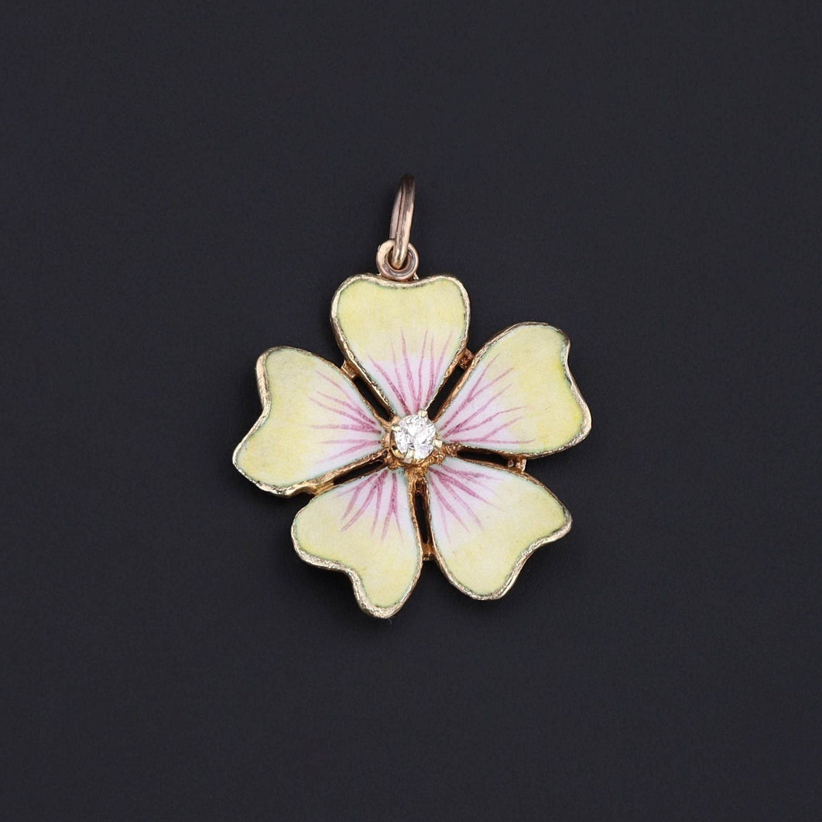 Vintage Yellow Enamel and Diamond Flower Charm - Trademark Antiques