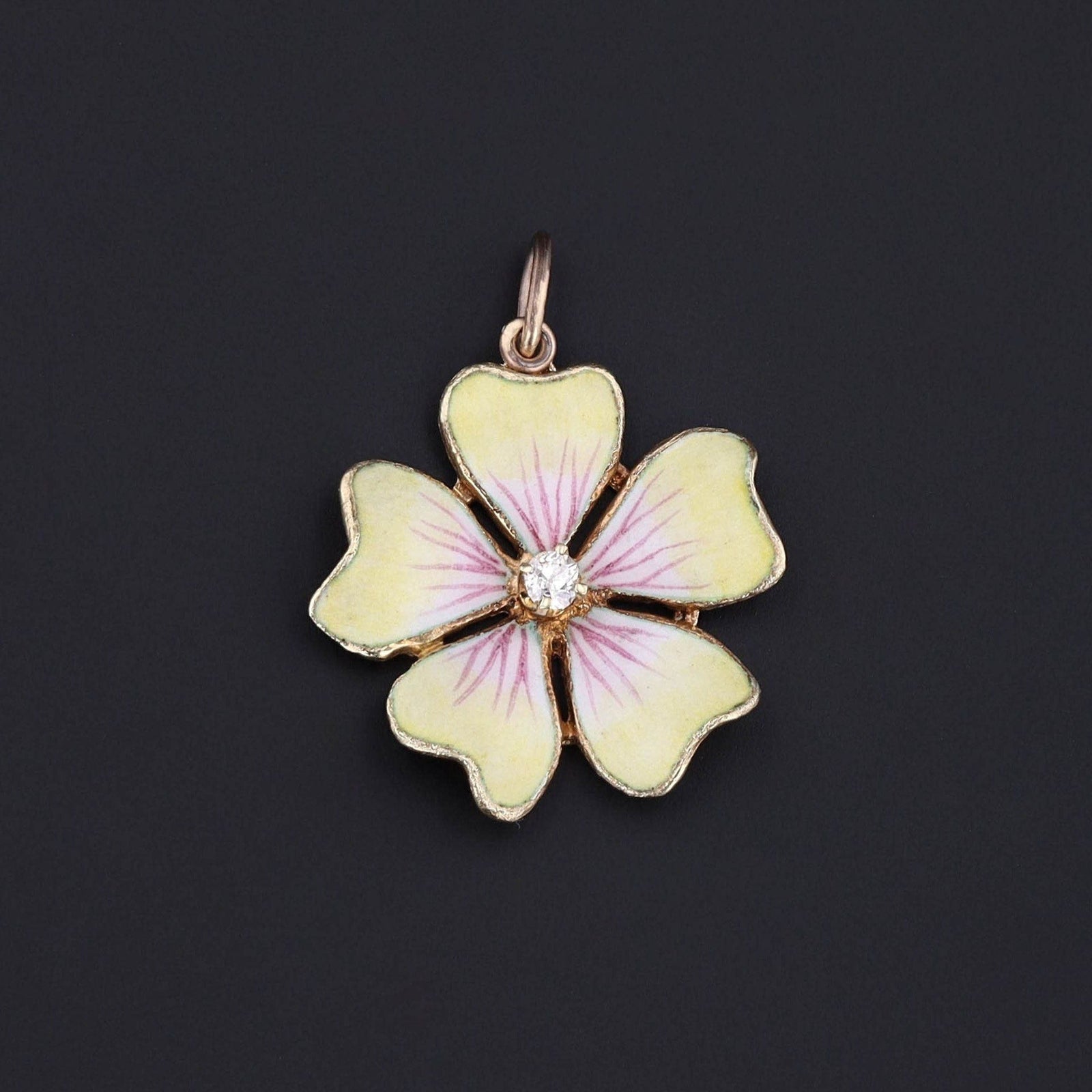 Vintage Yellow Enamel and Diamond Flower Charm - Trademark Antiques