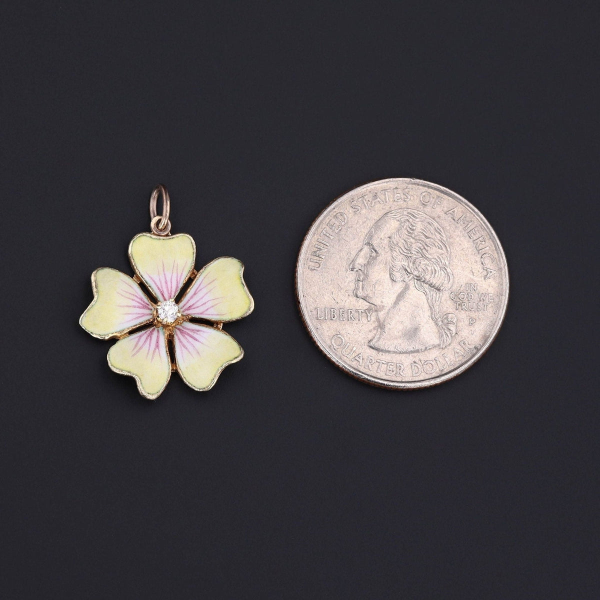 Vintage Yellow Enamel and Diamond Flower Charm - Trademark Antiques