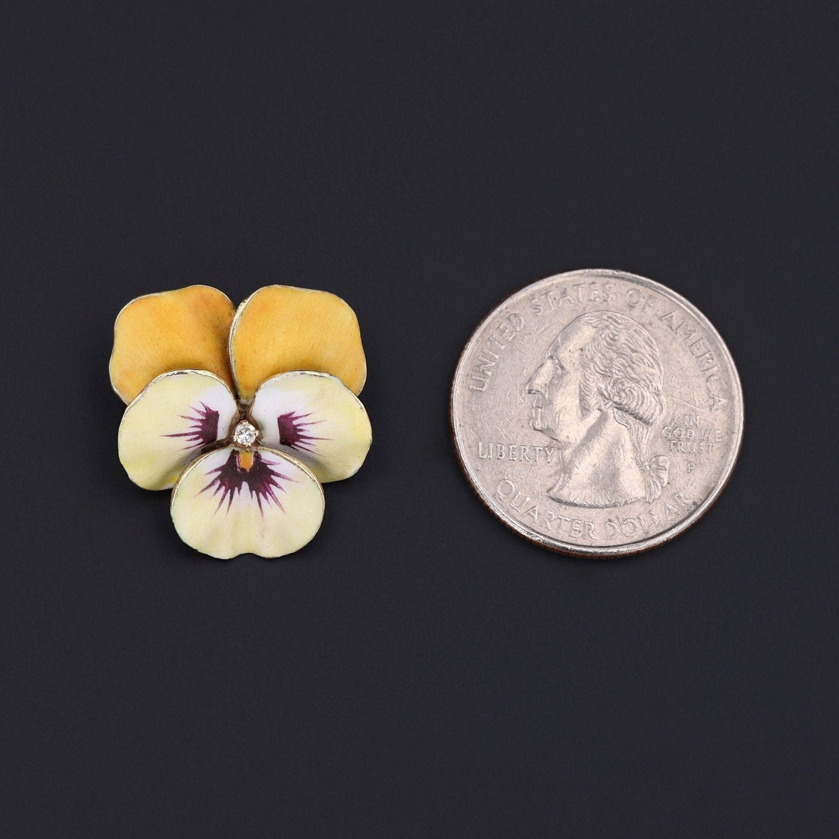 Vintage Yellow Enamel Pansy Brooch of 14k Gold - Trademark Antiques