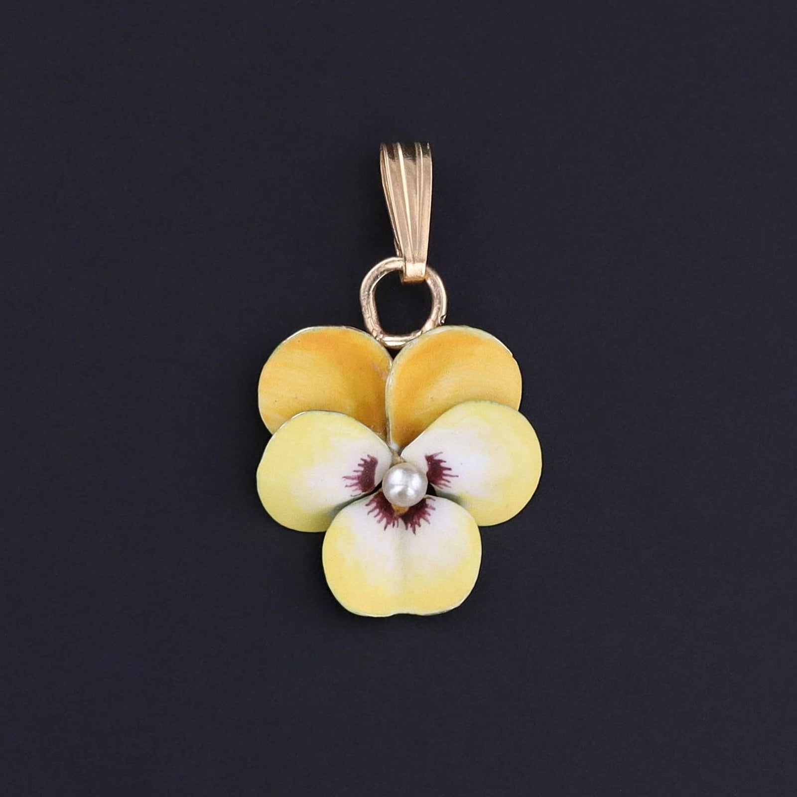 Vintage Yellow Pansy Pendant of 14k Gold - Trademark Antiques