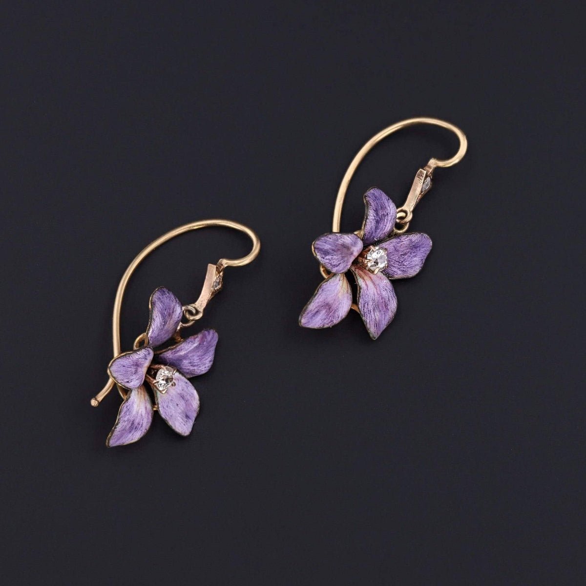 Violet Earrings | 14k Enamel Flower Earrings - Trademark Antiques