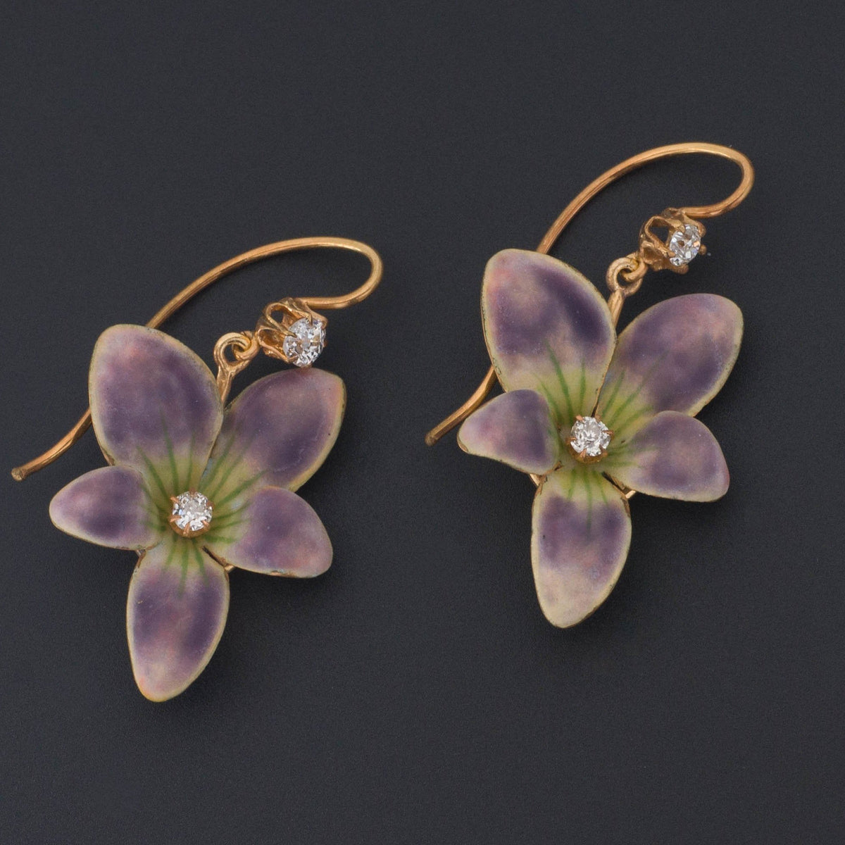 Violet Earrings | 14k Enamel Flower Earrings - Trademark Antiques