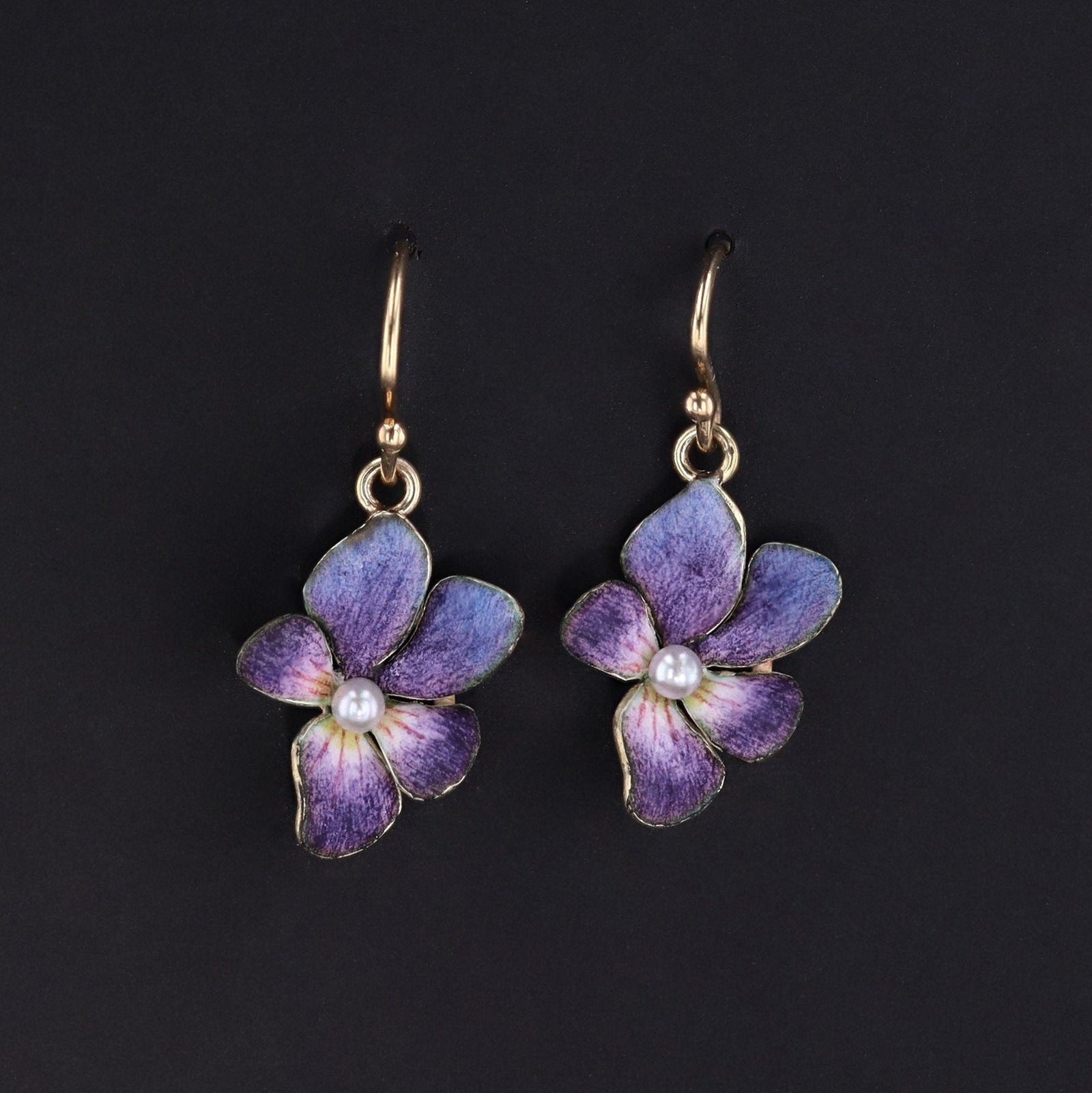 Violet Earrings | 14k Enamel Flower Earrings - Trademark Antiques