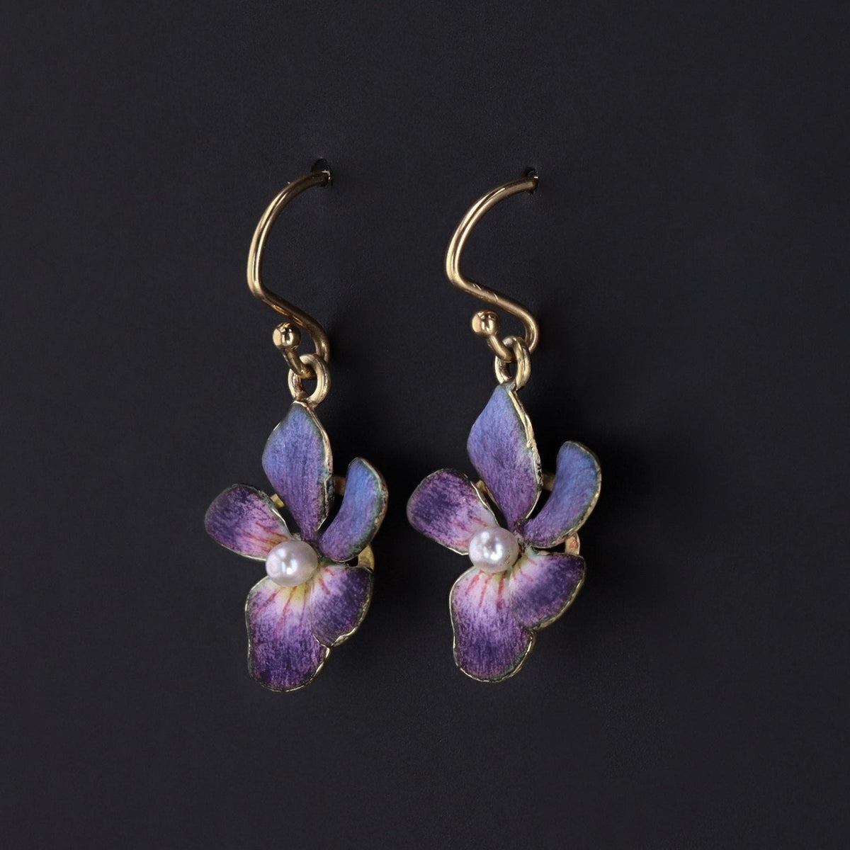 Violet Earrings | 14k Enamel Flower Earrings - Trademark Antiques