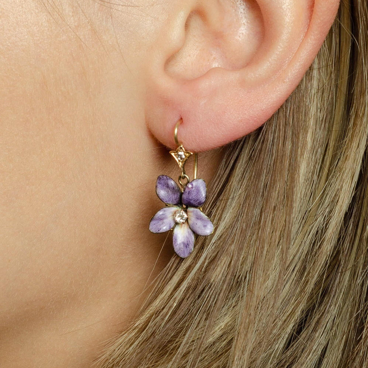 Violet Earrings | 14k Enamel Flower Earrings - Trademark Antiques