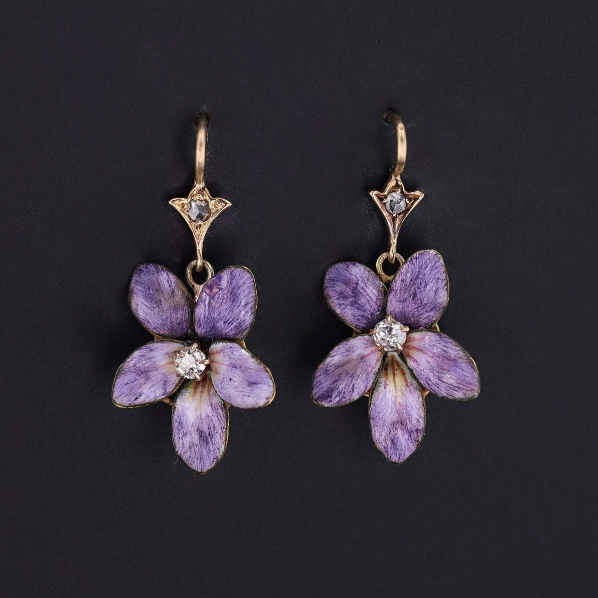 Violet Earrings | 14k Enamel Flower Earrings - Trademark Antiques