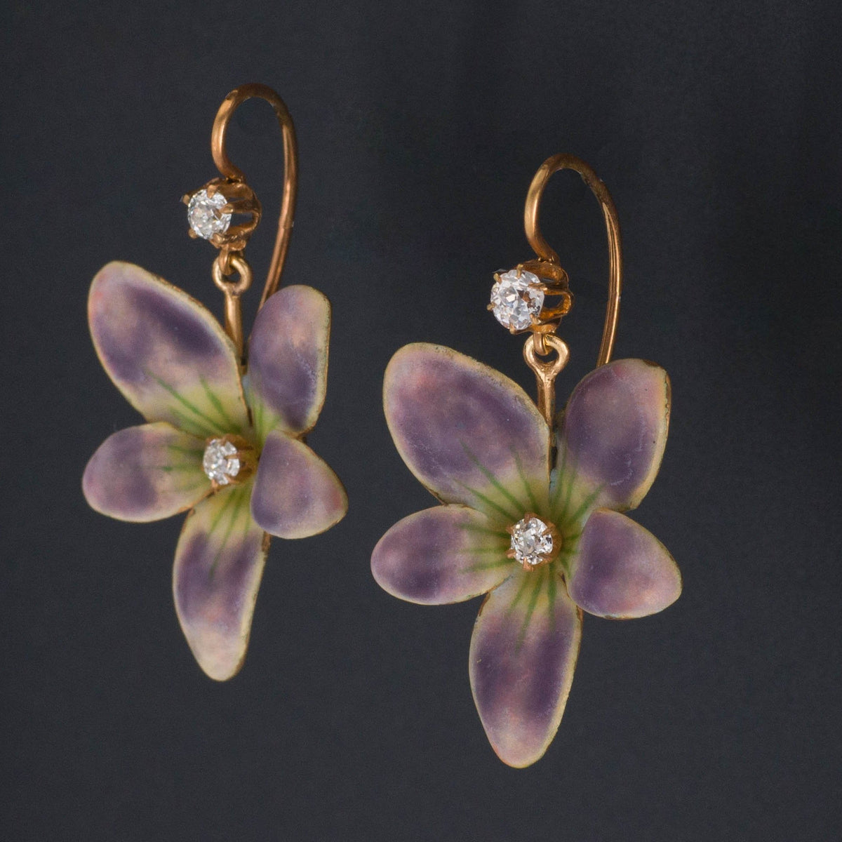 Violet Earrings | 14k Enamel Flower Earrings - Trademark Antiques