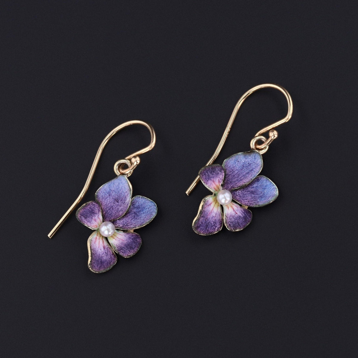 Violet Earrings | 14k Enamel Flower Earrings - Trademark Antiques