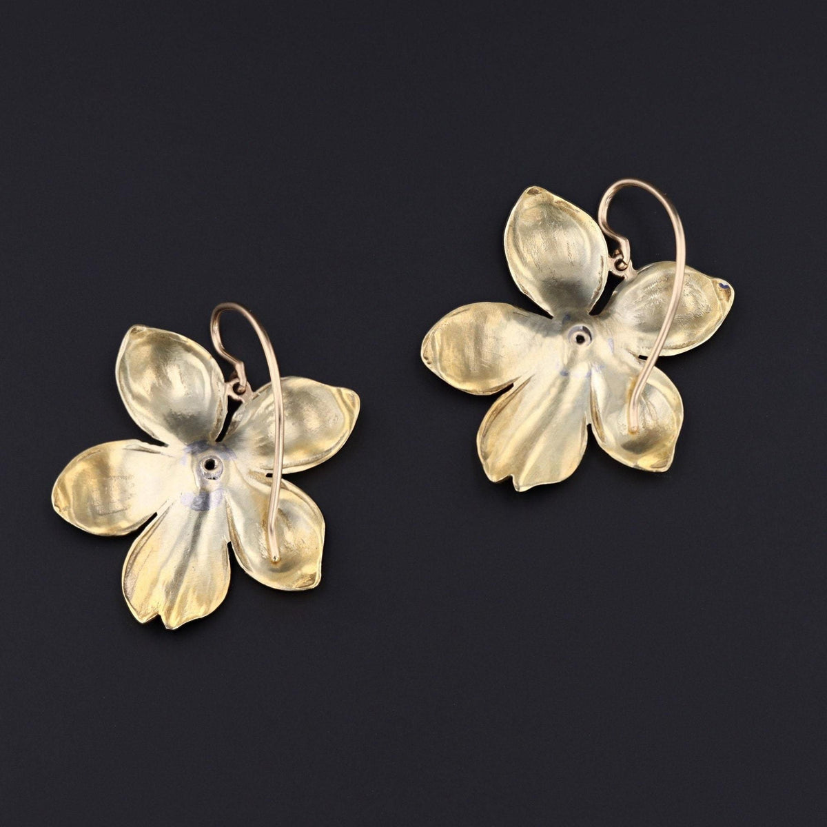 Violet Earrings | 14k Enamel Flower Earrings - Trademark Antiques