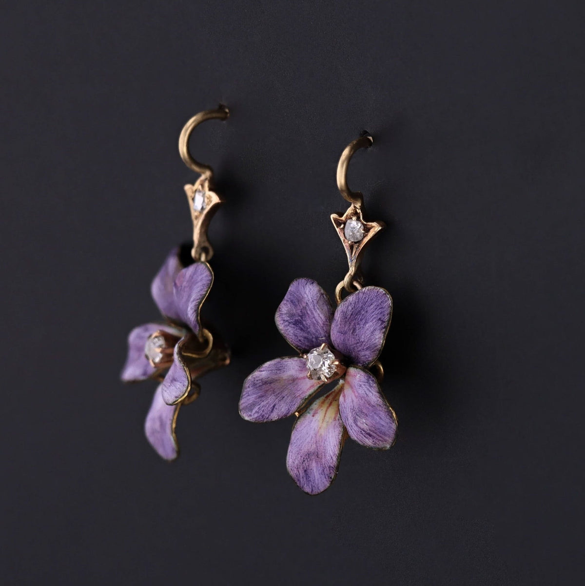 Violet Earrings | 14k Enamel Flower Earrings - Trademark Antiques