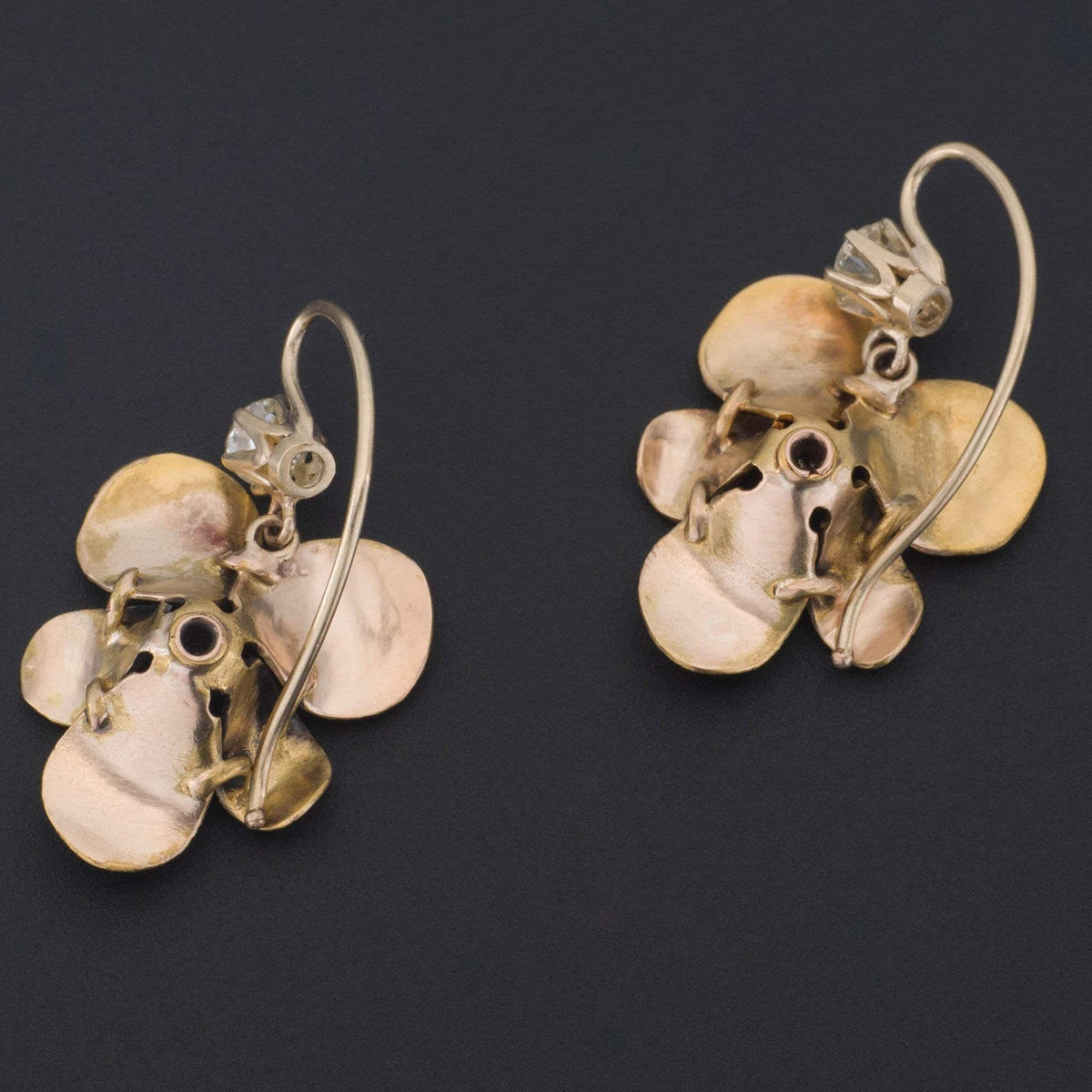 Violet Earrings | 14k Gold &amp; Diamond Flower Earrings - Trademark Antiques