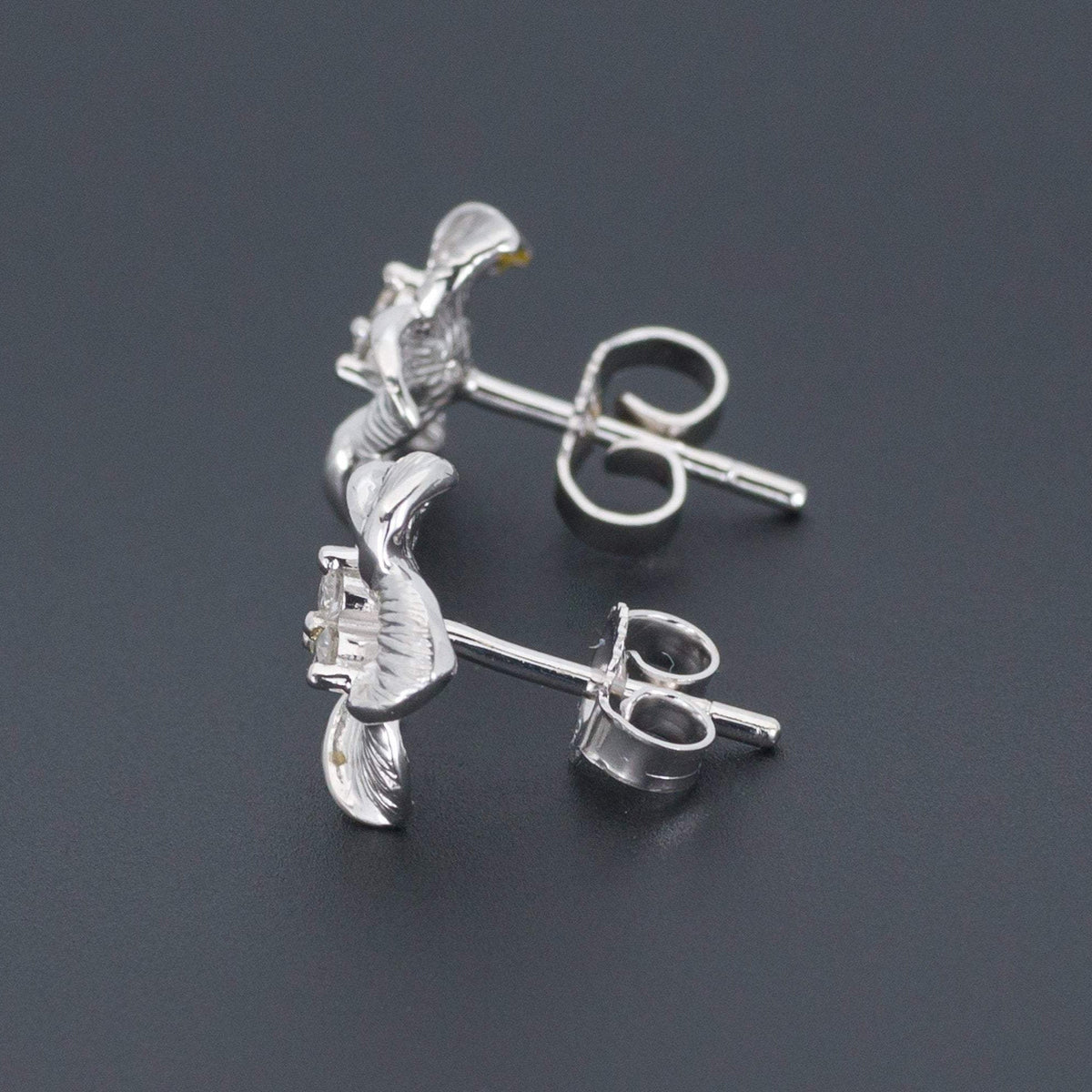 White Gold Flower Earrings | Vintage Diamond Flower Earrings - Trademark Antiques