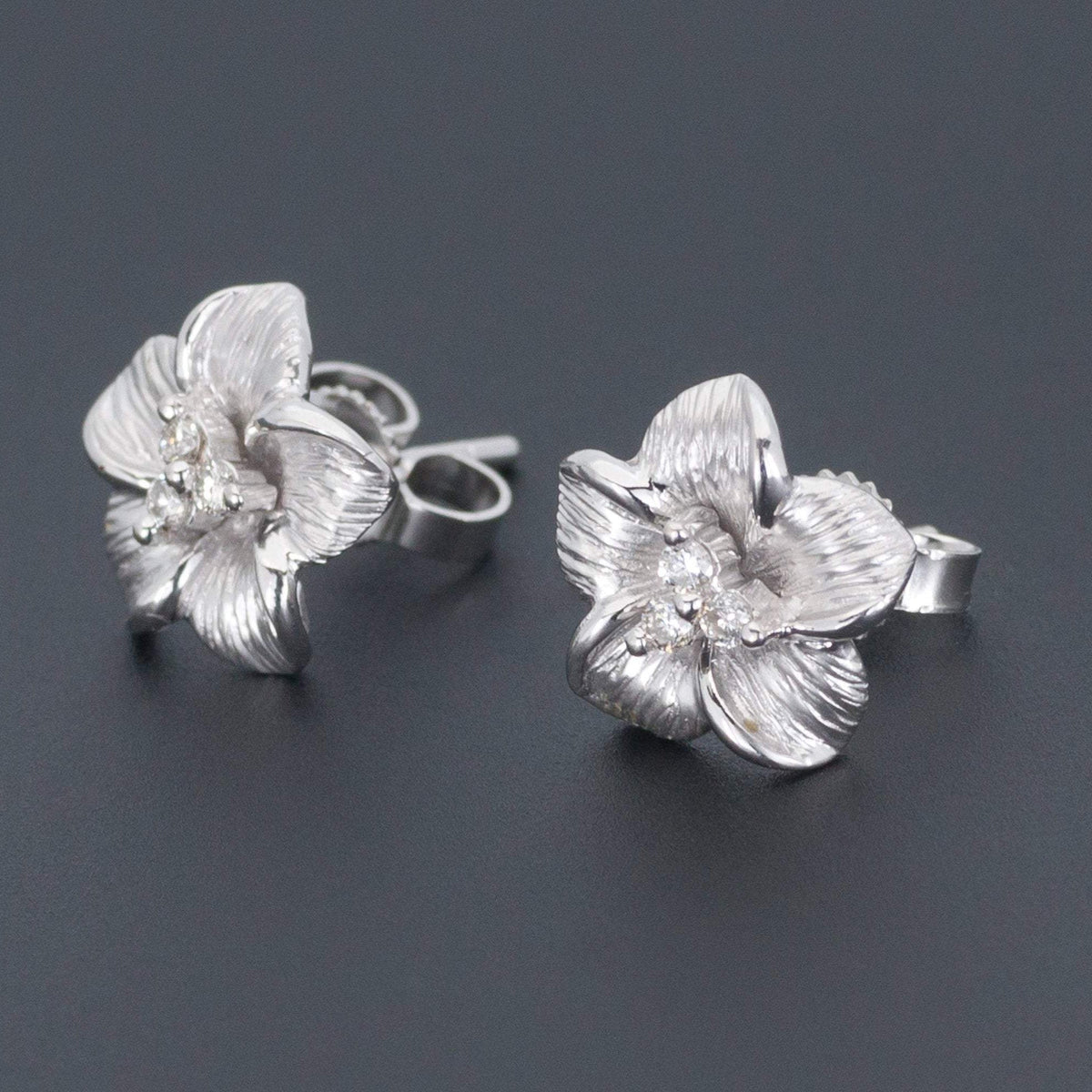 White Gold Flower Earrings | Vintage Diamond Flower Earrings - Trademark Antiques