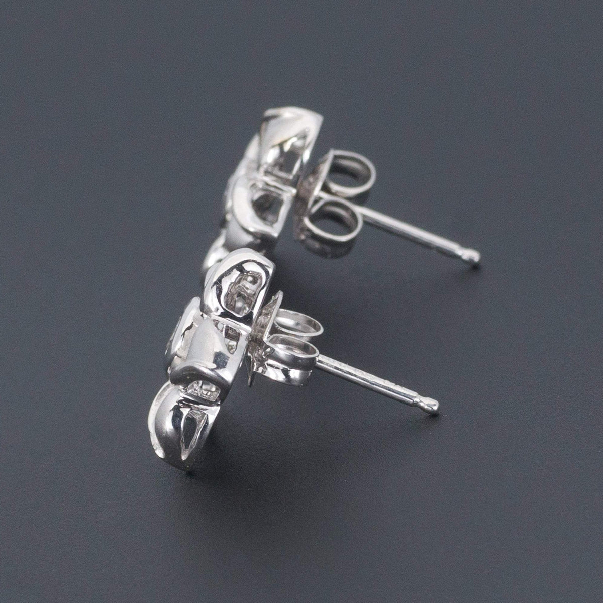 White Gold Flower Earrings | Vintage Diamond Flower Earrings - Trademark Antiques