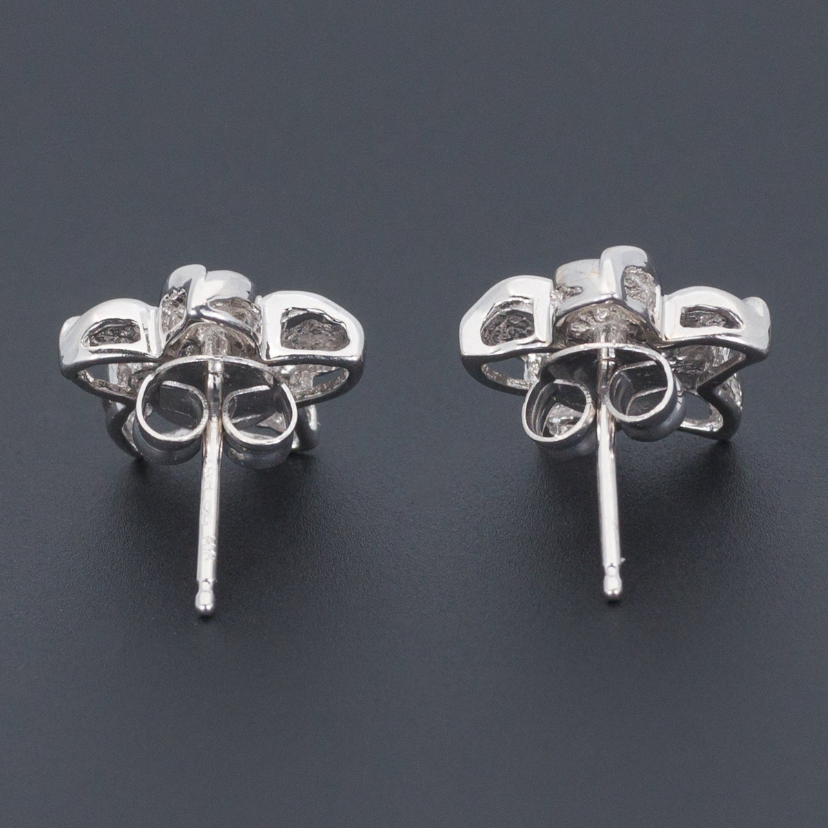 White Gold Flower Earrings | Vintage Diamond Flower Earrings - Trademark Antiques