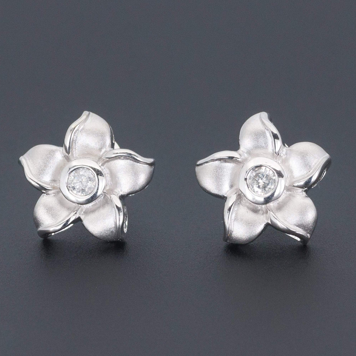White Gold Flower Earrings | Vintage Diamond Flower Earrings - Trademark Antiques