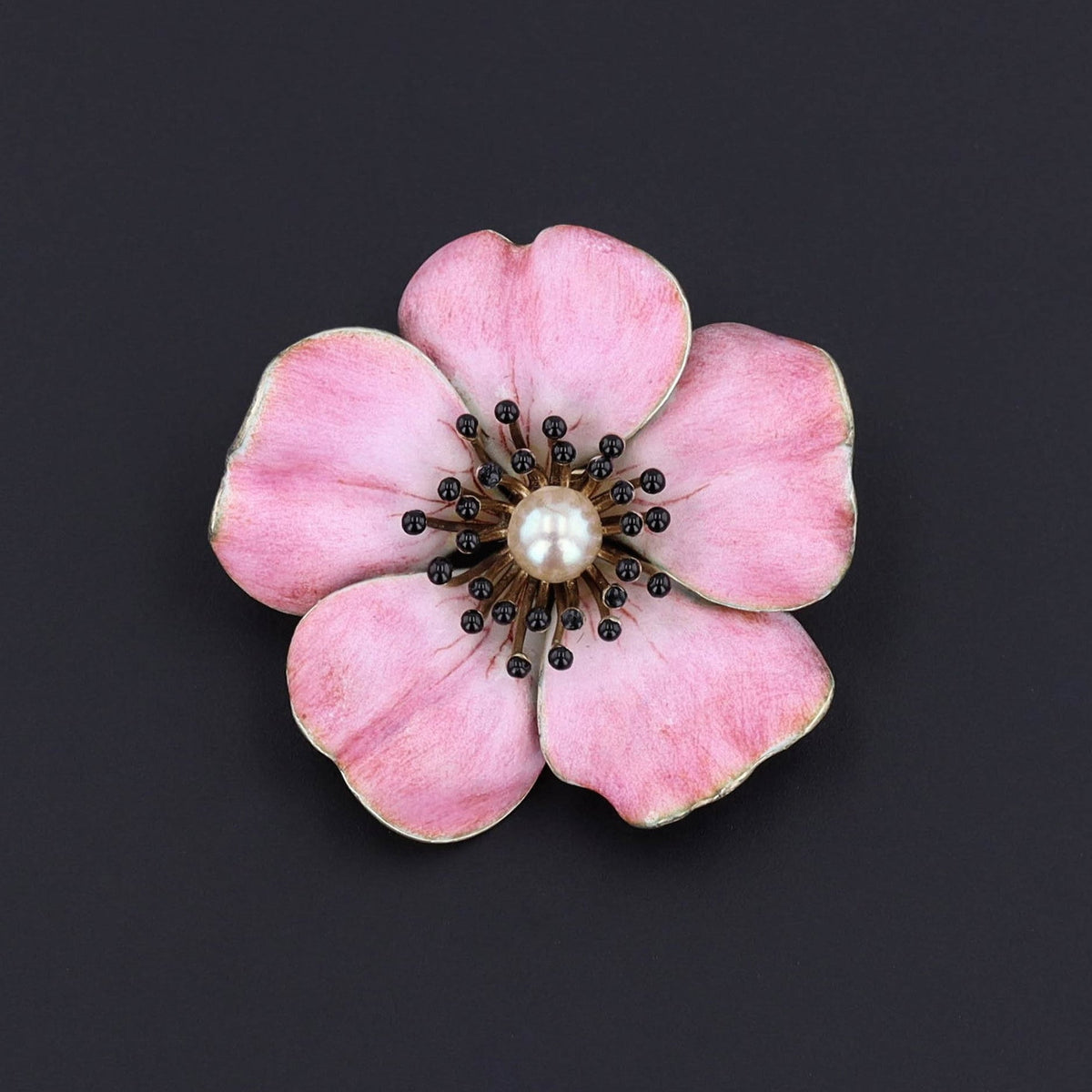 Wild Rose Flower Brooch | Pink Enamel Flower Brooch - Trademark Antiques