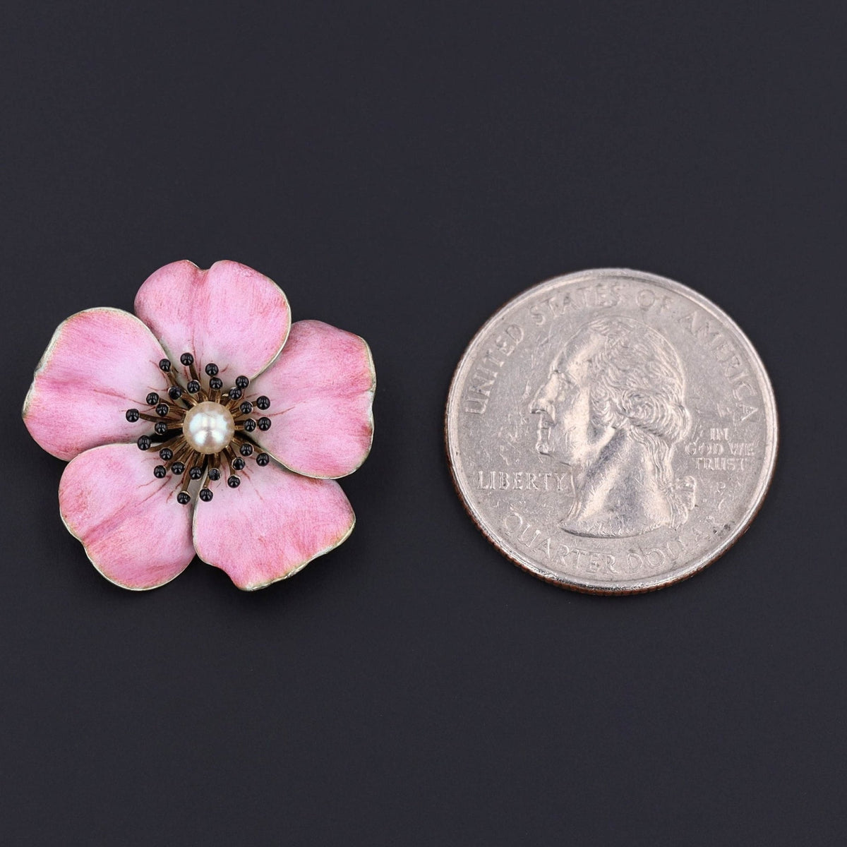 Wild Rose Flower Brooch | Pink Enamel Flower Brooch - Trademark Antiques