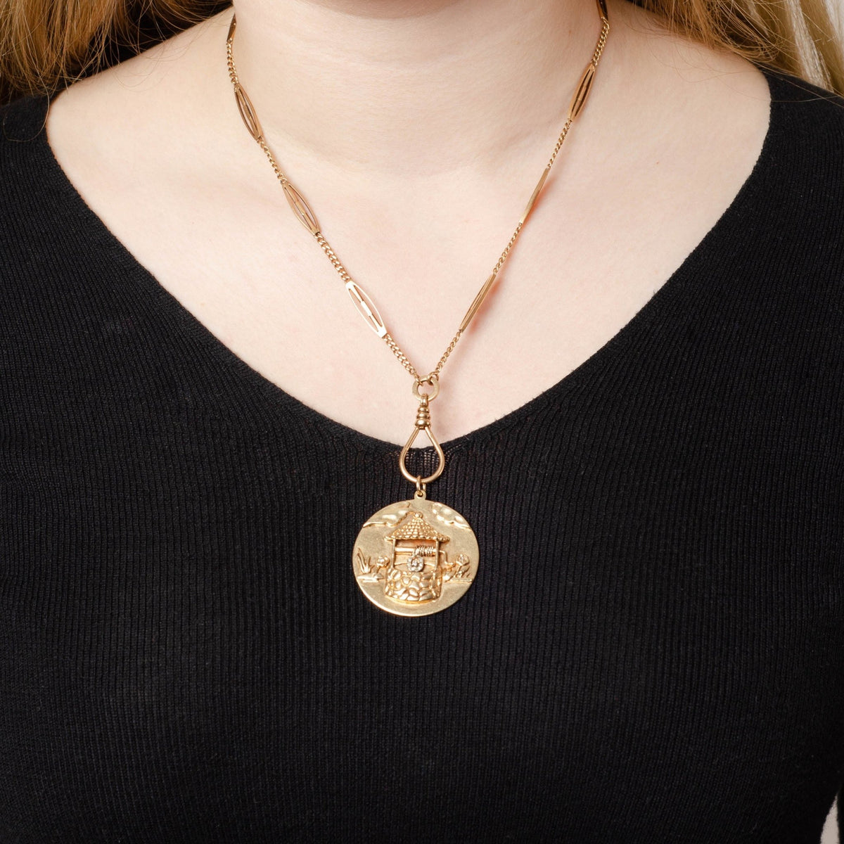 Wishing Well Pendant | 14k Gold &amp; Diamond - Trademark Antiques
