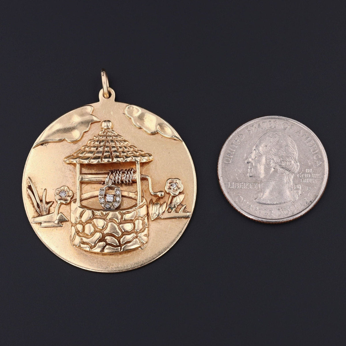 Wishing Well Pendant | 14k Gold &amp; Diamond - Trademark Antiques