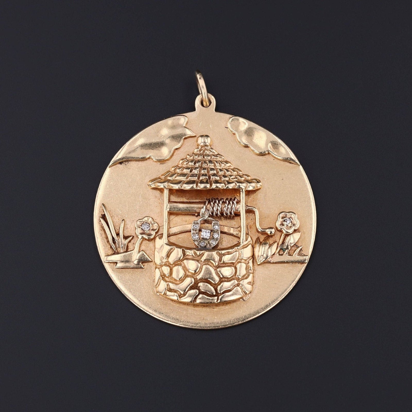 Wishing Well Pendant | 14k Gold & Diamond - Trademark Antiques
