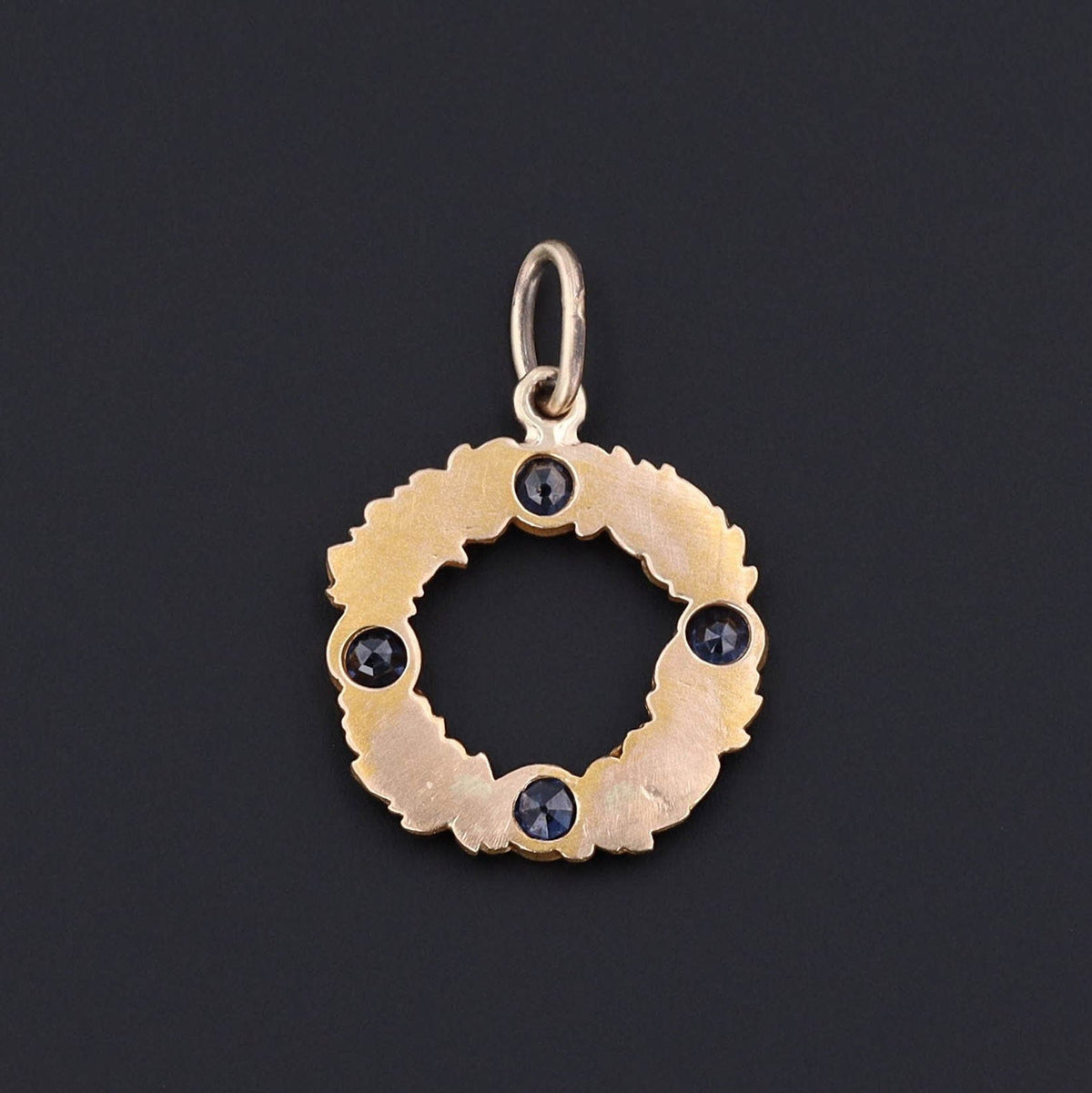 Wreath Pendant | 14k Gold &amp; Sapphire Charm - Trademark Antiques