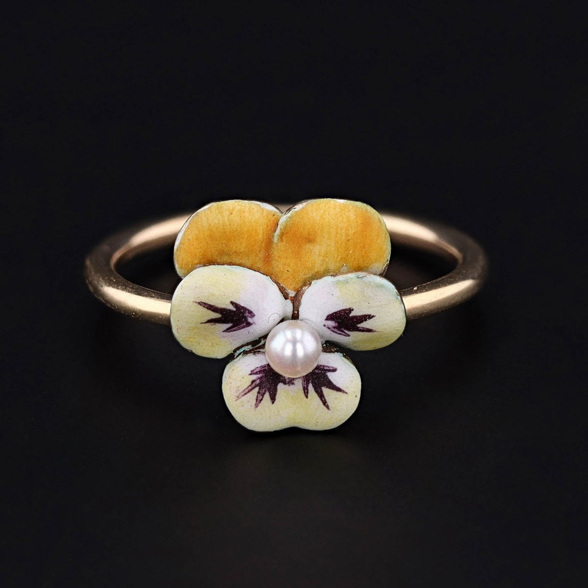 Yellow Enamel Pansy Conversion Ring of 14k Gold - Trademark Antiques