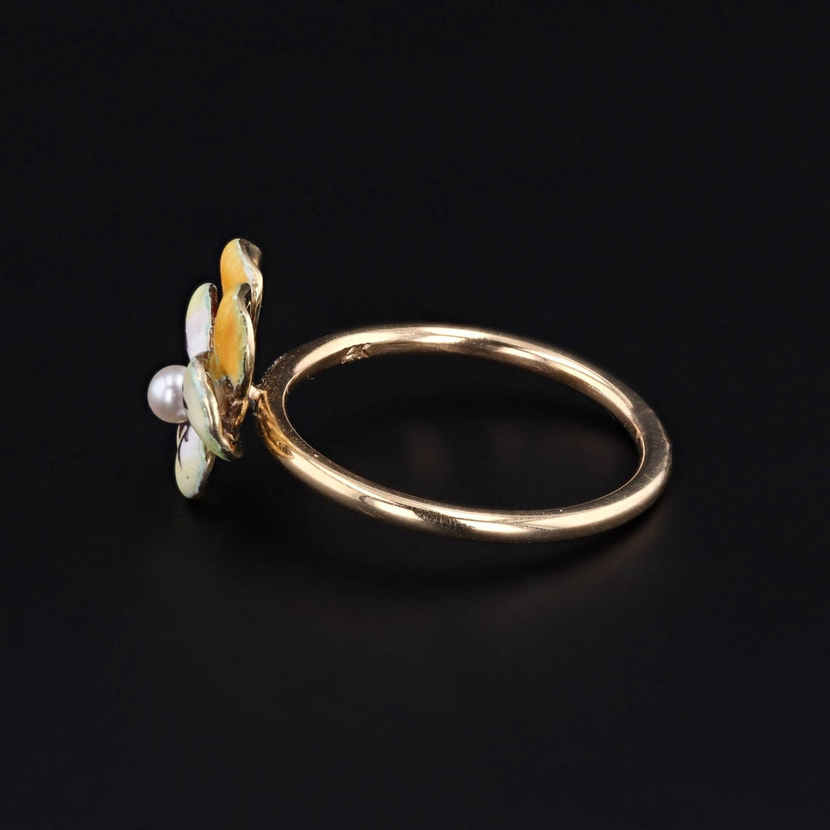 Yellow Enamel Pansy Conversion Ring of 14k Gold - Trademark Antiques
