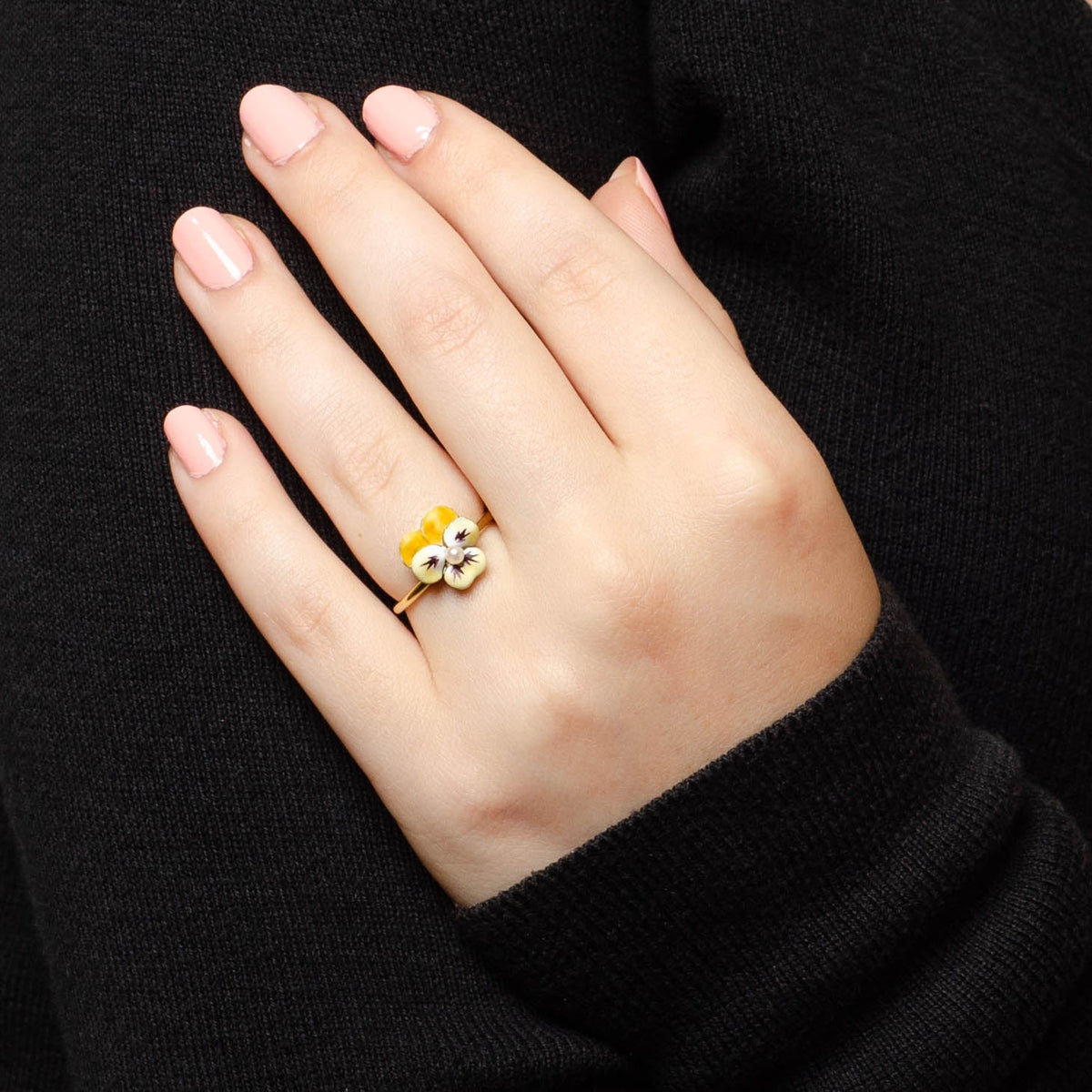 Yellow Enamel Pansy Conversion Ring of 14k Gold - Trademark Antiques