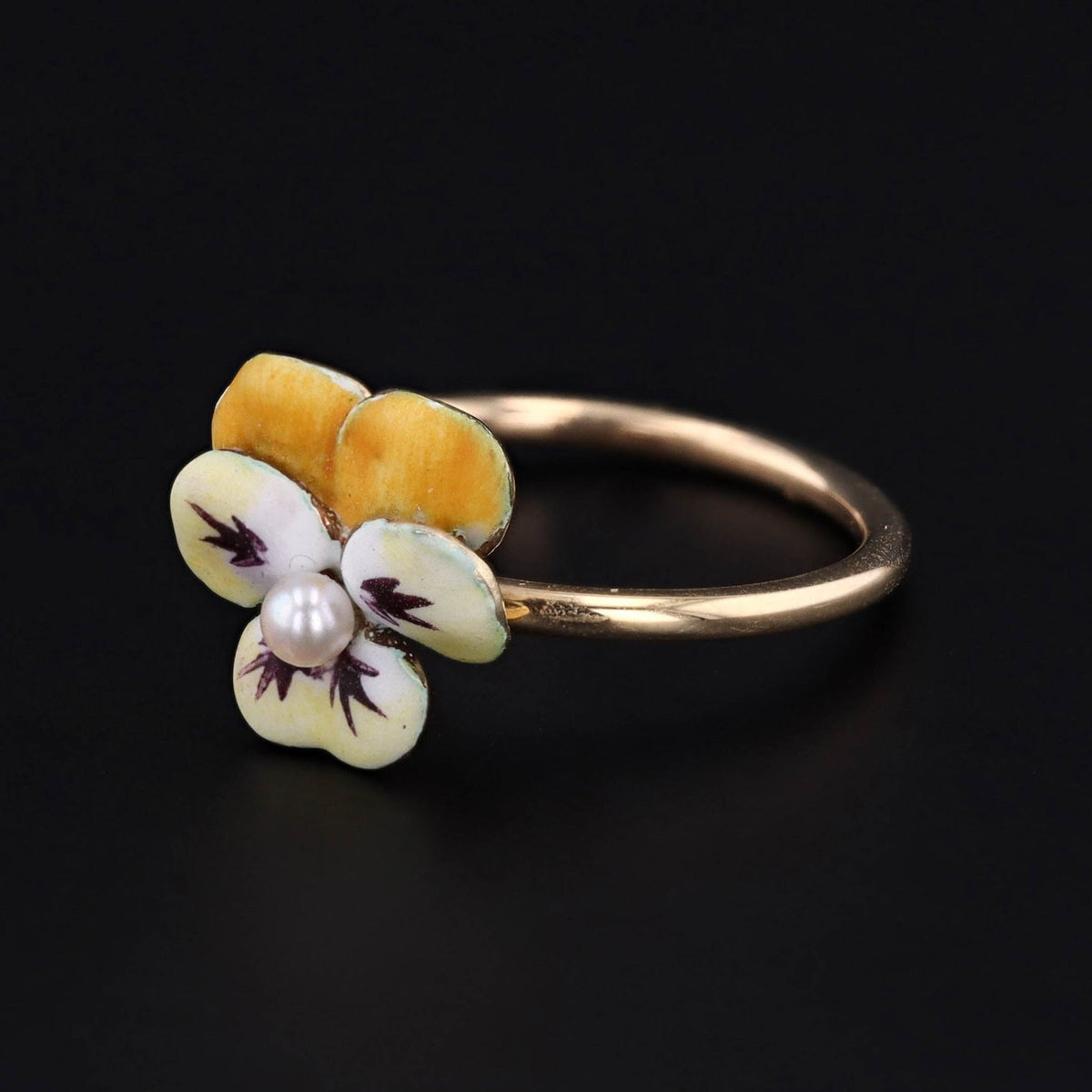Yellow Enamel Pansy Conversion Ring of 14k Gold - Trademark Antiques