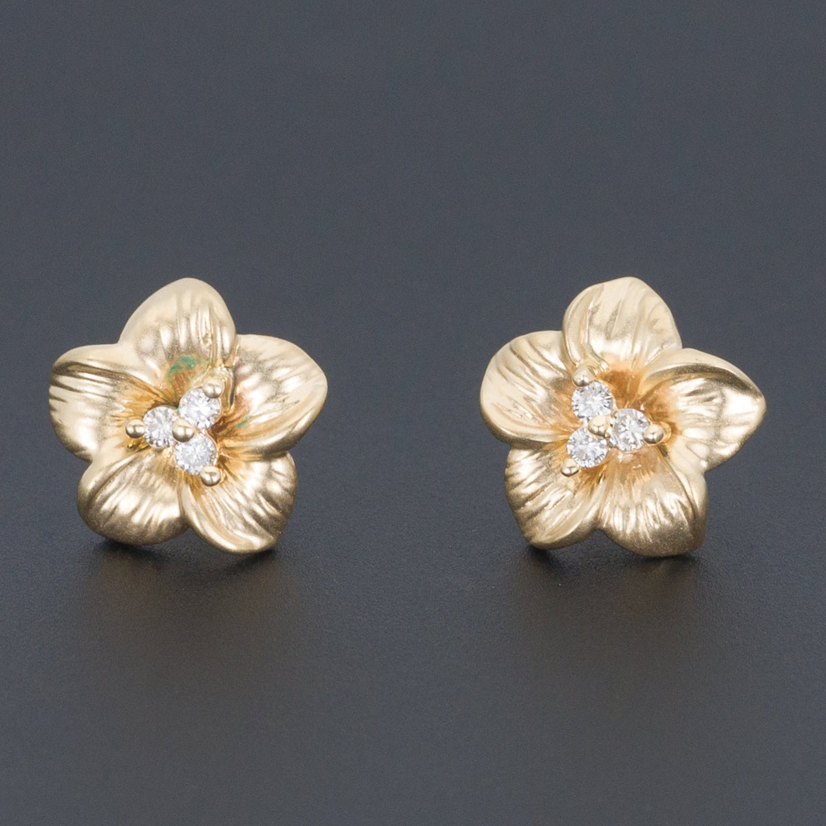 Yellow Gold Flower Earrings | Vintage Diamond Flower Earrings - Trademark Antiques